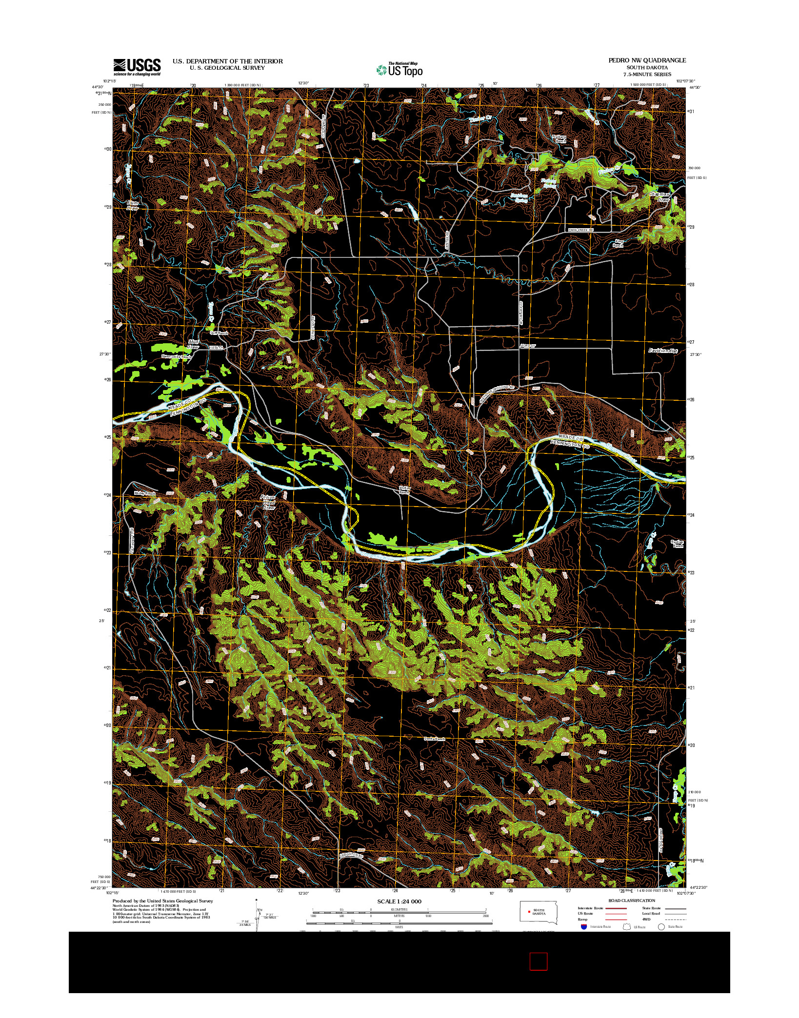 USGS US TOPO 7.5-MINUTE MAP FOR PEDRO NW, SD 2012