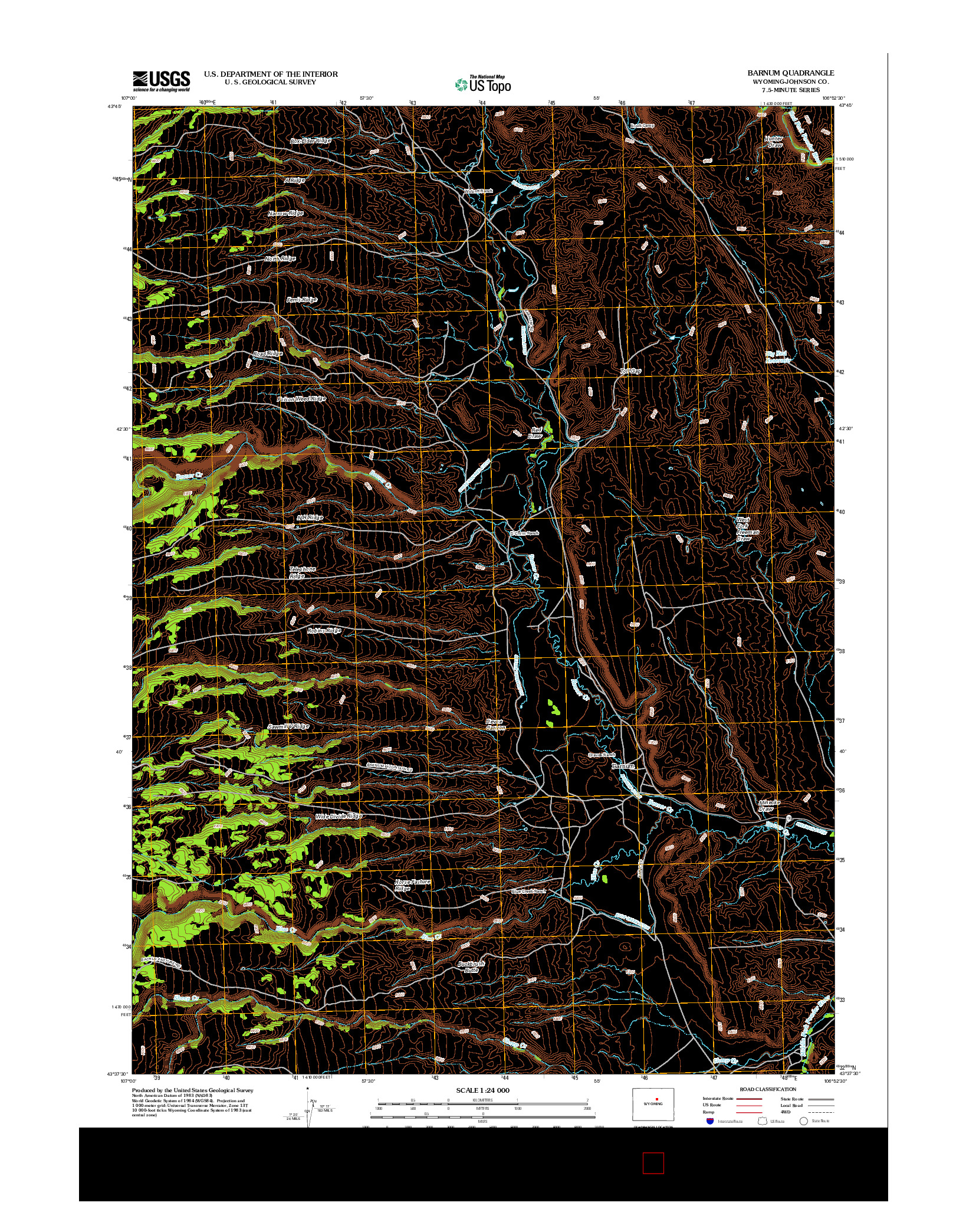 USGS US TOPO 7.5-MINUTE MAP FOR BARNUM, WY 2012