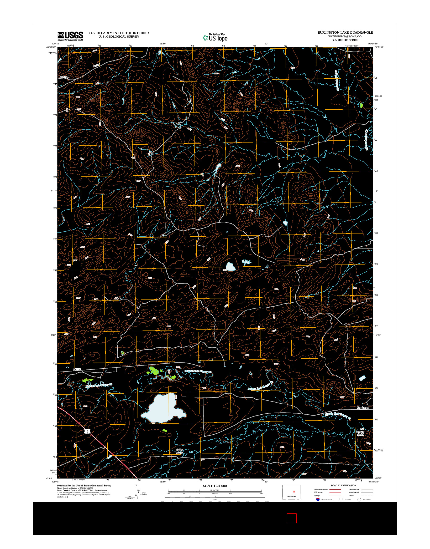 USGS US TOPO 7.5-MINUTE MAP FOR BURLINGTON LAKE, WY 2012