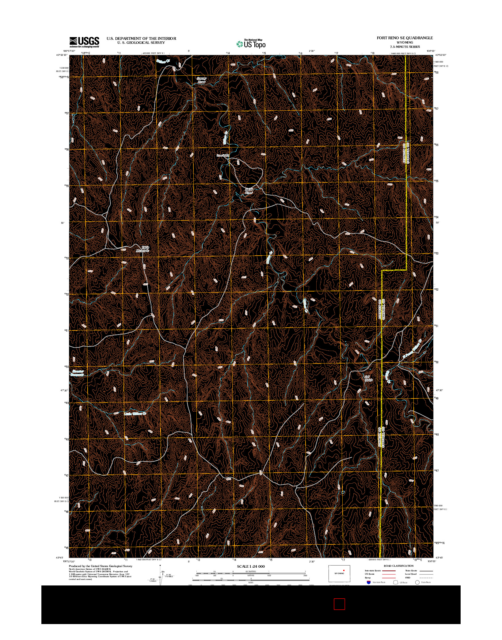 USGS US TOPO 7.5-MINUTE MAP FOR FORT RENO SE, WY 2012