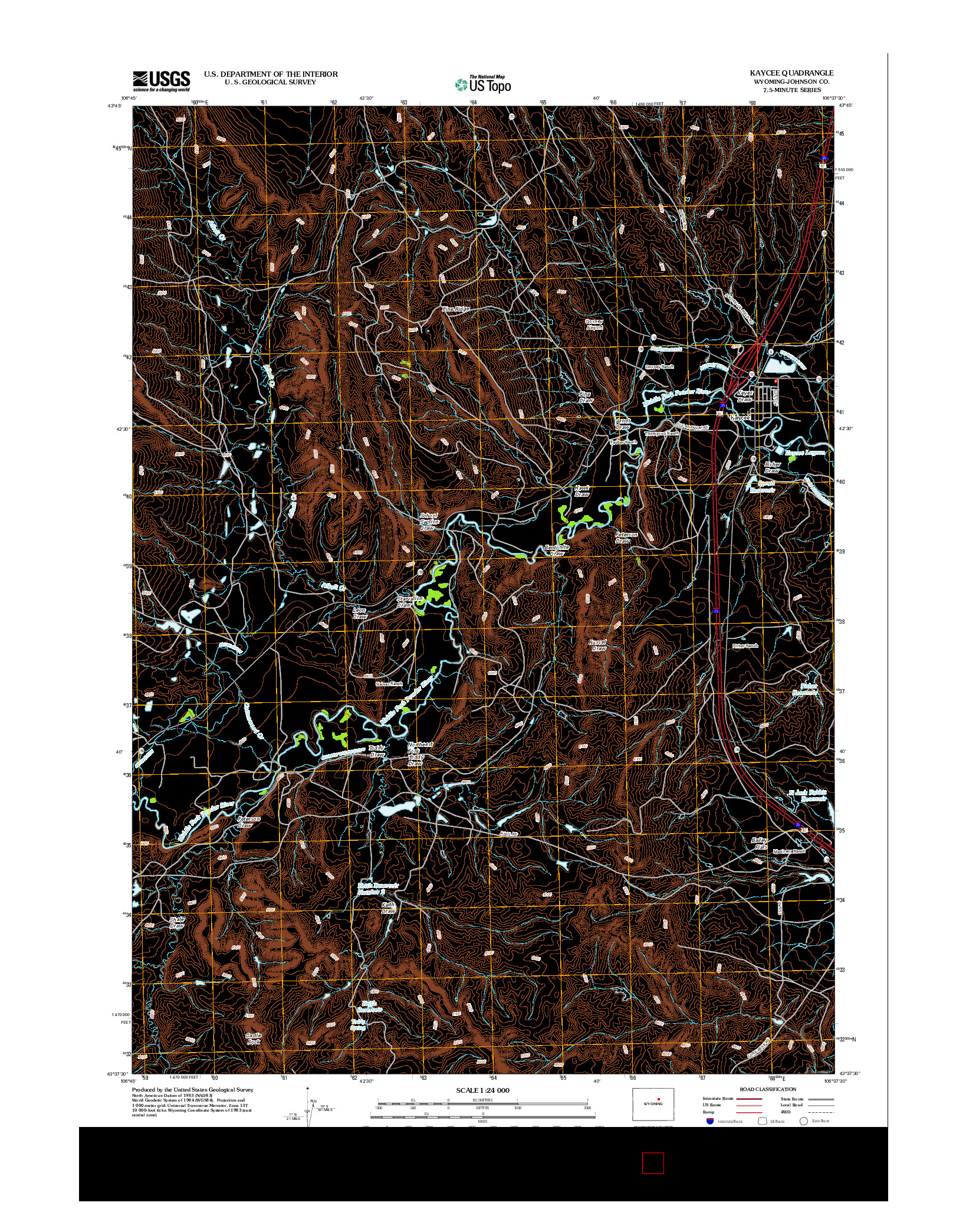 USGS US TOPO 7.5-MINUTE MAP FOR KAYCEE, WY 2012