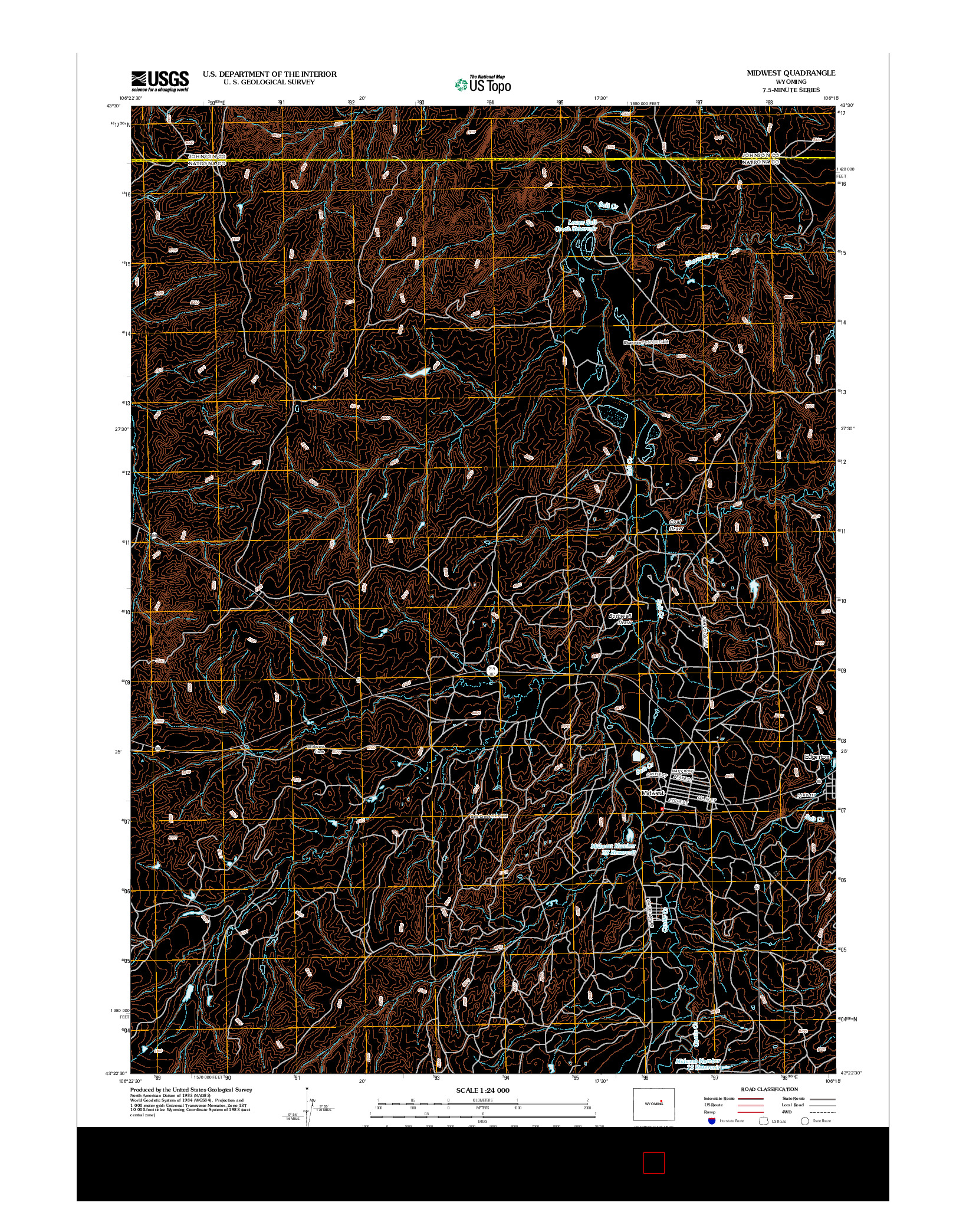 USGS US TOPO 7.5-MINUTE MAP FOR MIDWEST, WY 2012