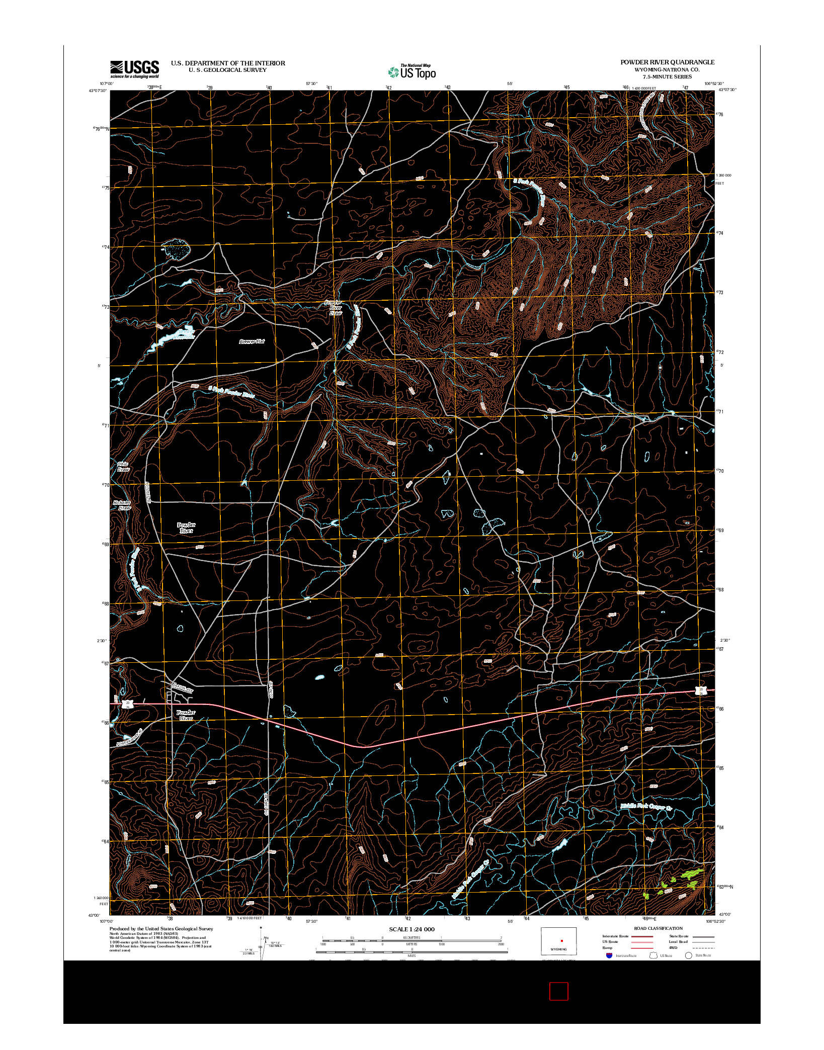USGS US TOPO 7.5-MINUTE MAP FOR POWDER RIVER, WY 2012
