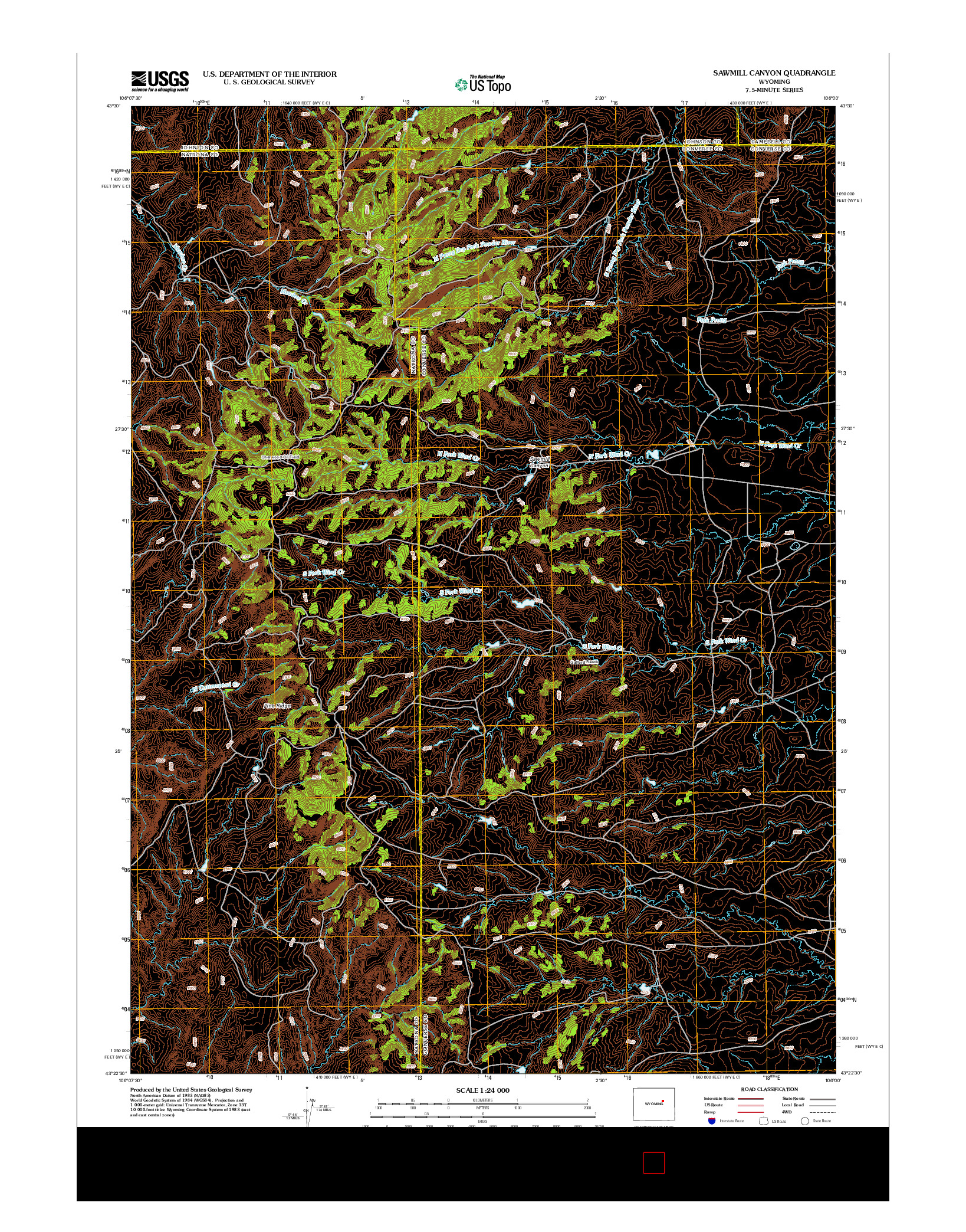 USGS US TOPO 7.5-MINUTE MAP FOR SAWMILL CANYON, WY 2012