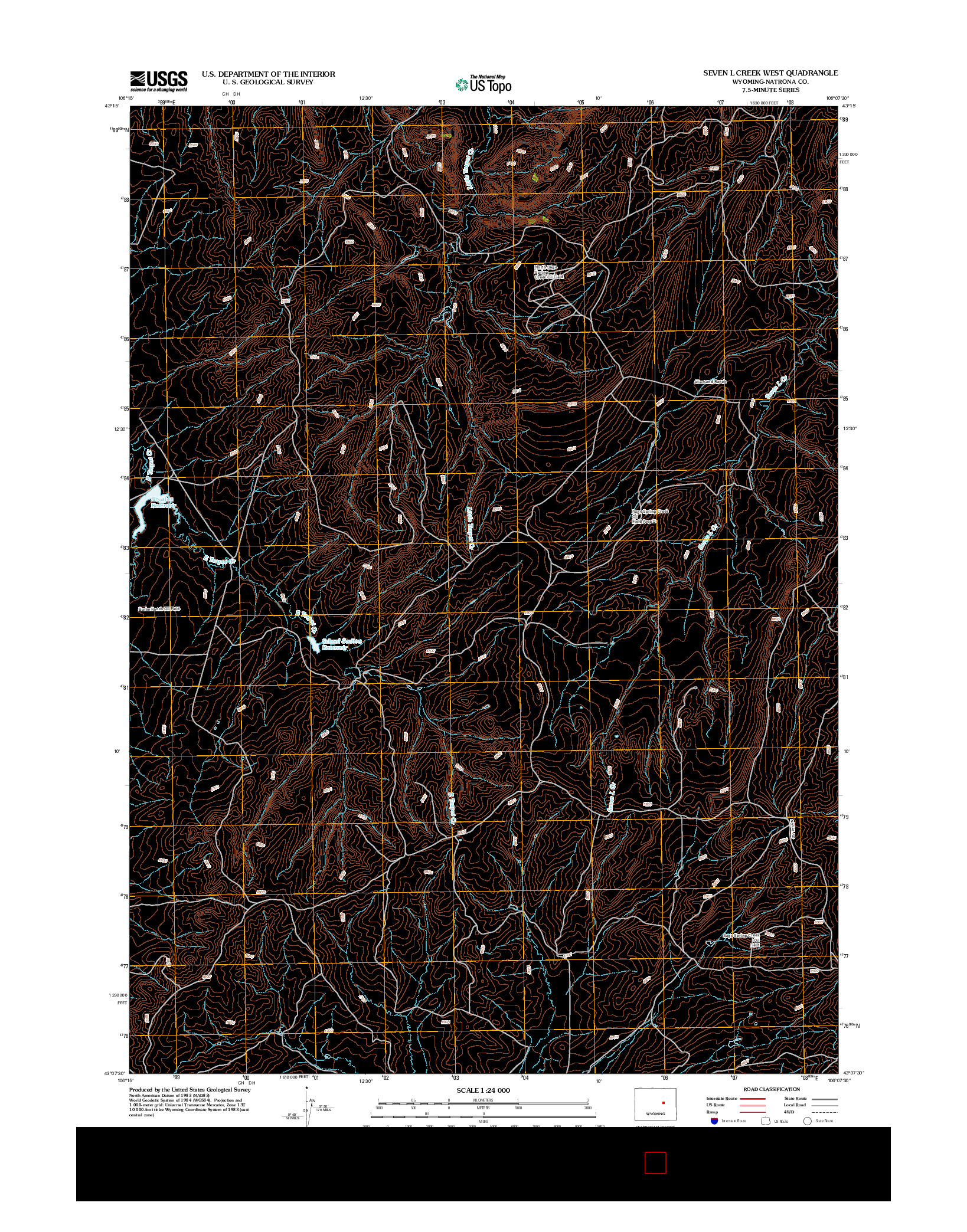 USGS US TOPO 7.5-MINUTE MAP FOR SEVEN L CREEK WEST, WY 2012