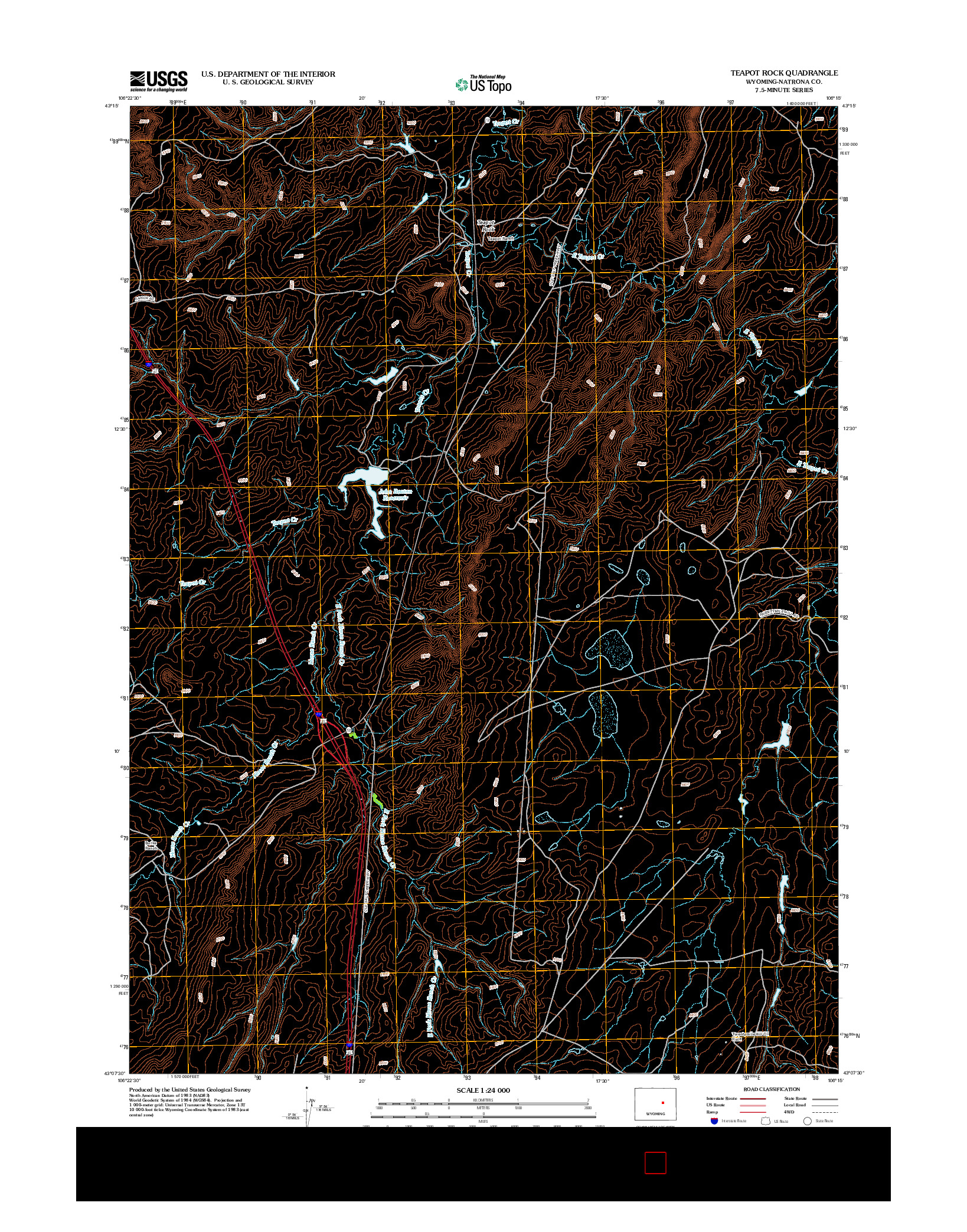 USGS US TOPO 7.5-MINUTE MAP FOR TEAPOT ROCK, WY 2012