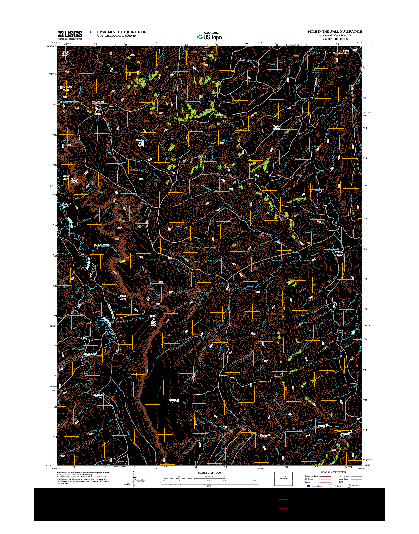 USGS US TOPO 7.5-MINUTE MAP FOR HOLE-IN-THE-WALL, WY 2012