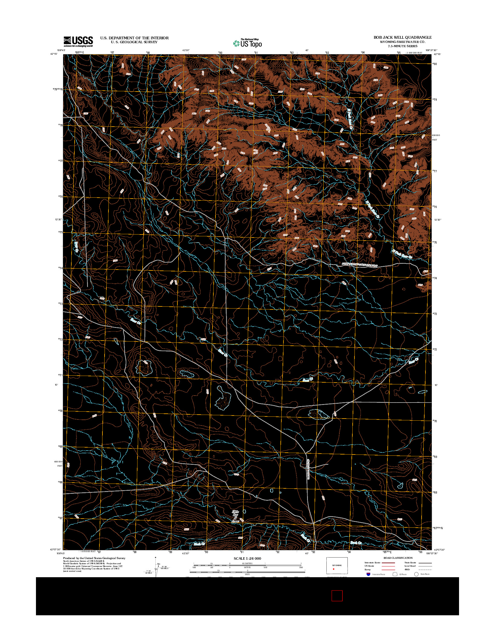 USGS US TOPO 7.5-MINUTE MAP FOR BOB JACK WELL, WY 2012