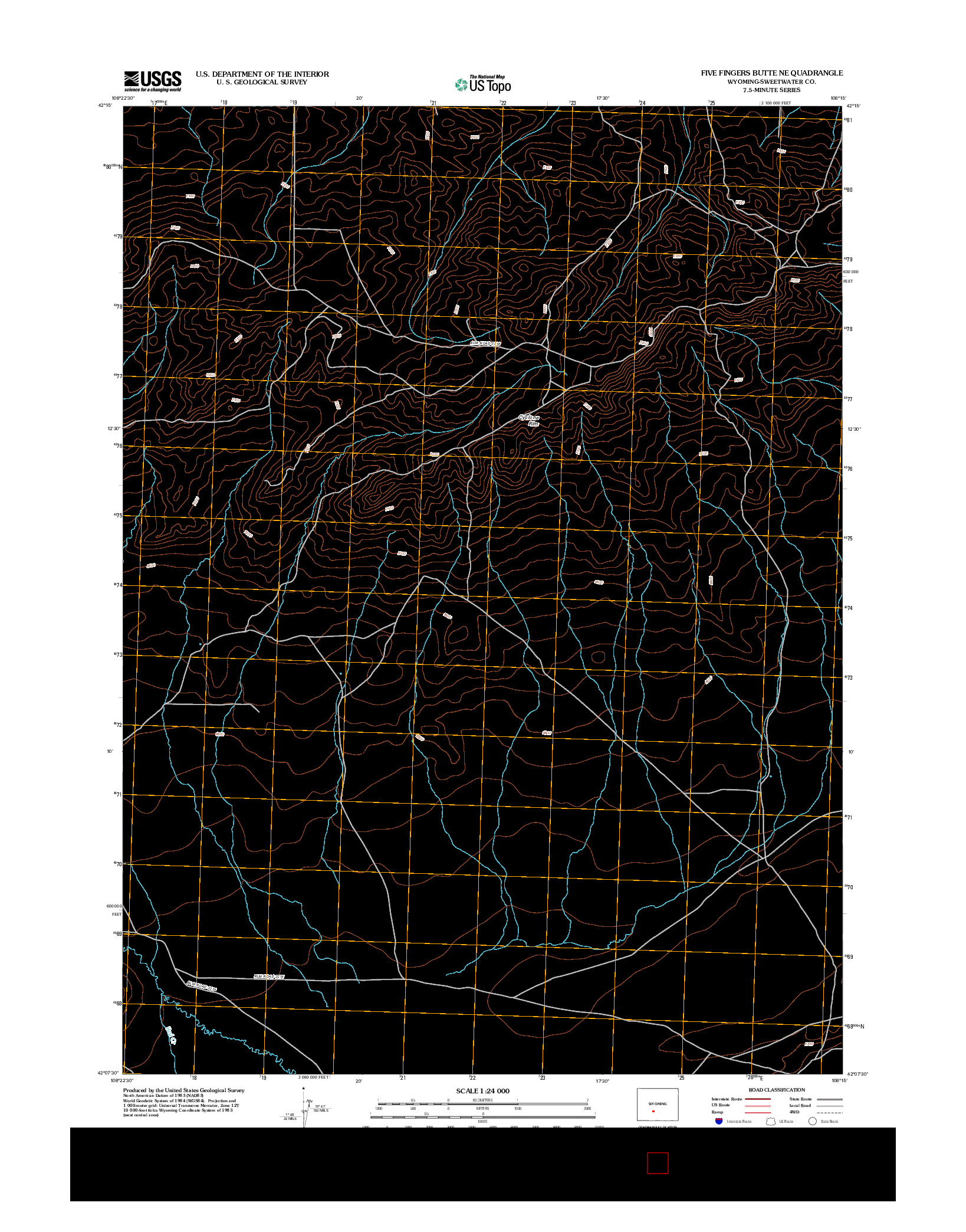 USGS US TOPO 7.5-MINUTE MAP FOR FIVE FINGERS BUTTE NE, WY 2012