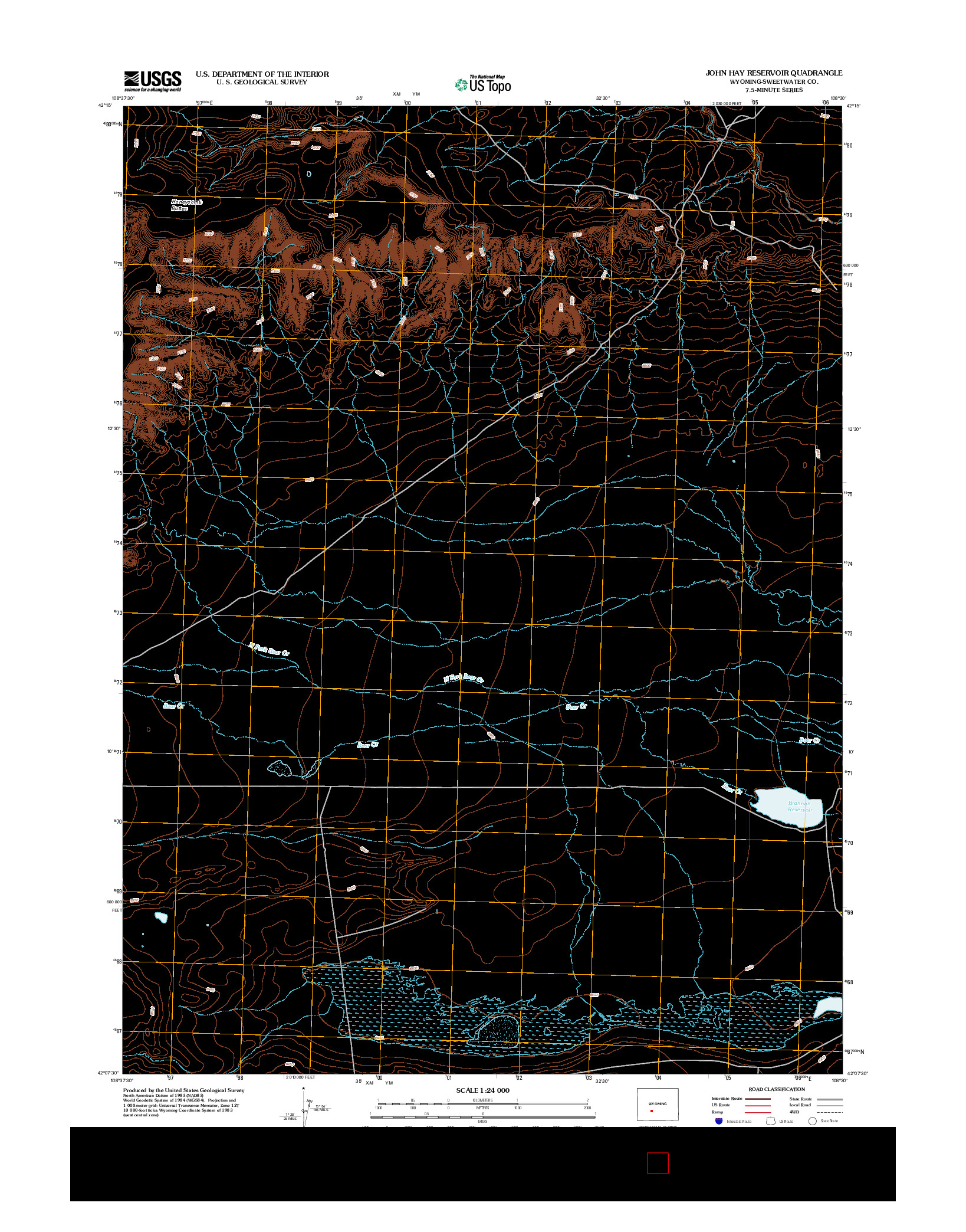 USGS US TOPO 7.5-MINUTE MAP FOR JOHN HAY RESERVOIR, WY 2012