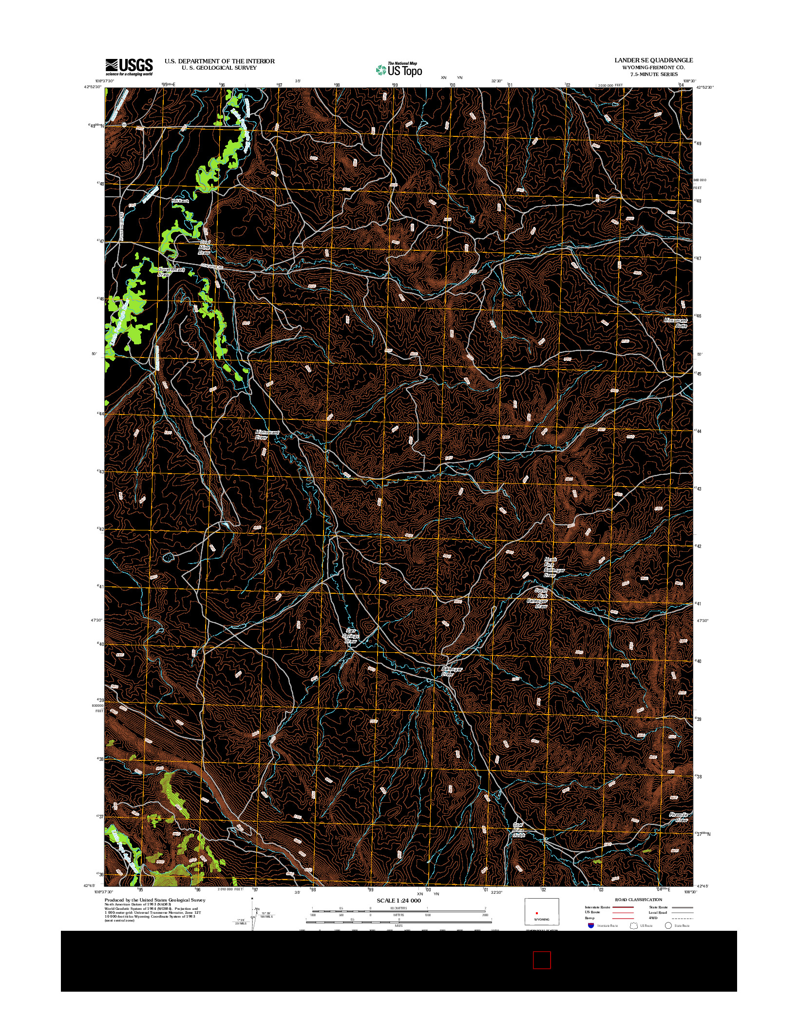 USGS US TOPO 7.5-MINUTE MAP FOR LANDER SE, WY 2012