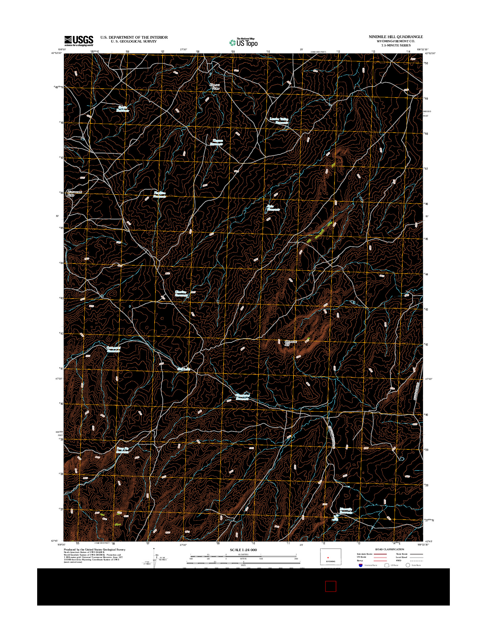 USGS US TOPO 7.5-MINUTE MAP FOR NINEMILE HILL, WY 2012