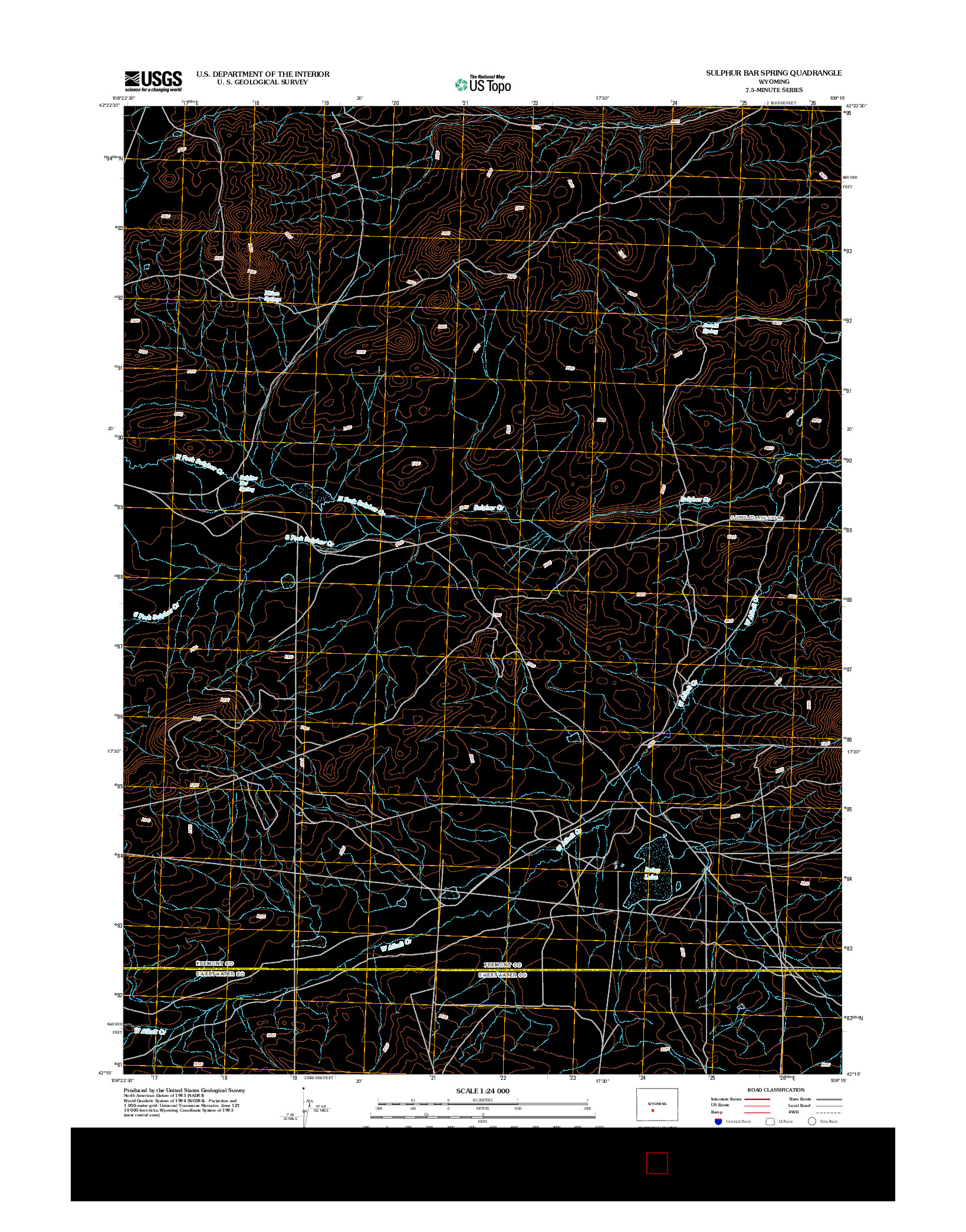 USGS US TOPO 7.5-MINUTE MAP FOR SULPHUR BAR SPRING, WY 2012