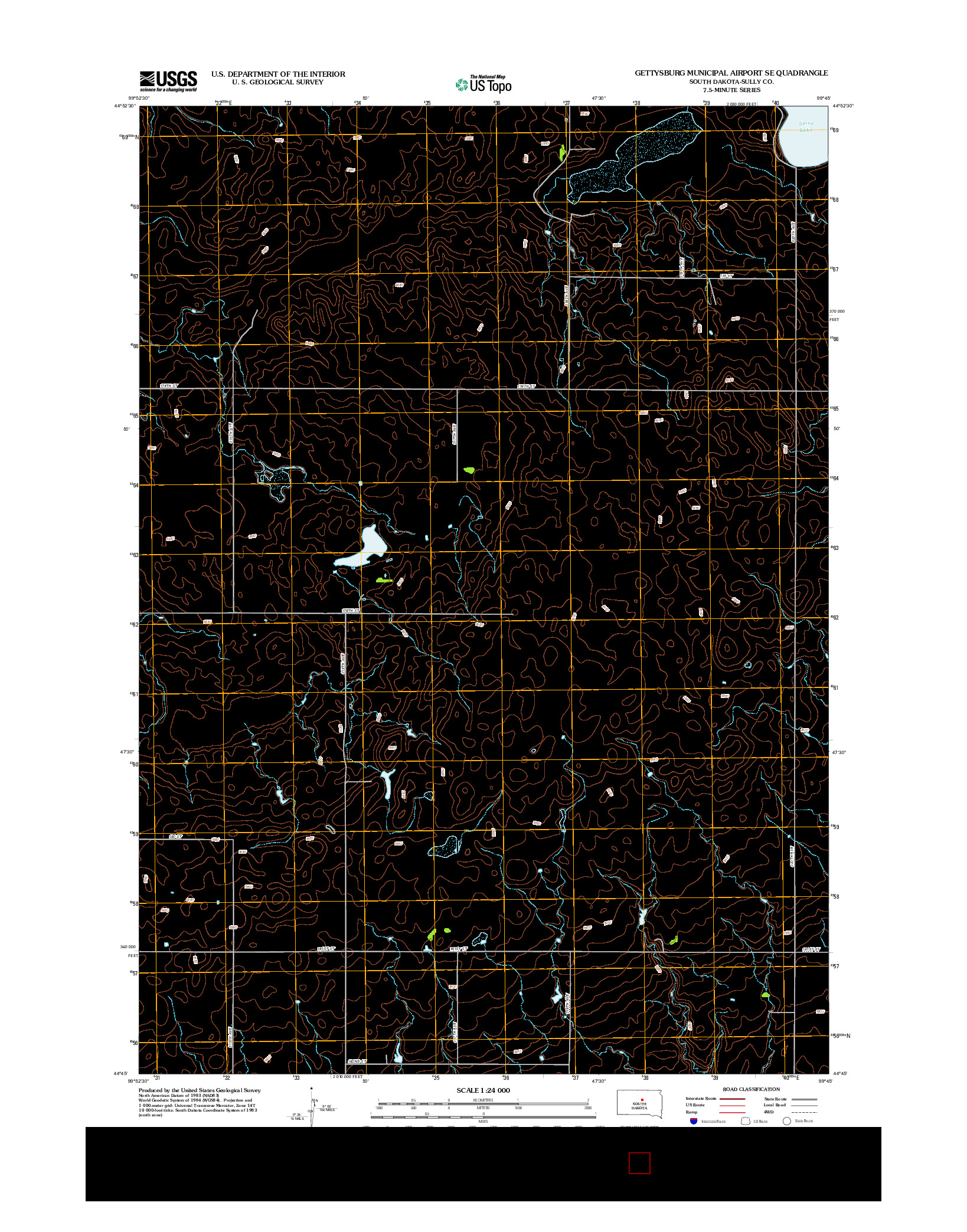 USGS US TOPO 7.5-MINUTE MAP FOR GETTYSBURG MUNICIPAL AIRPORT SE, SD 2012