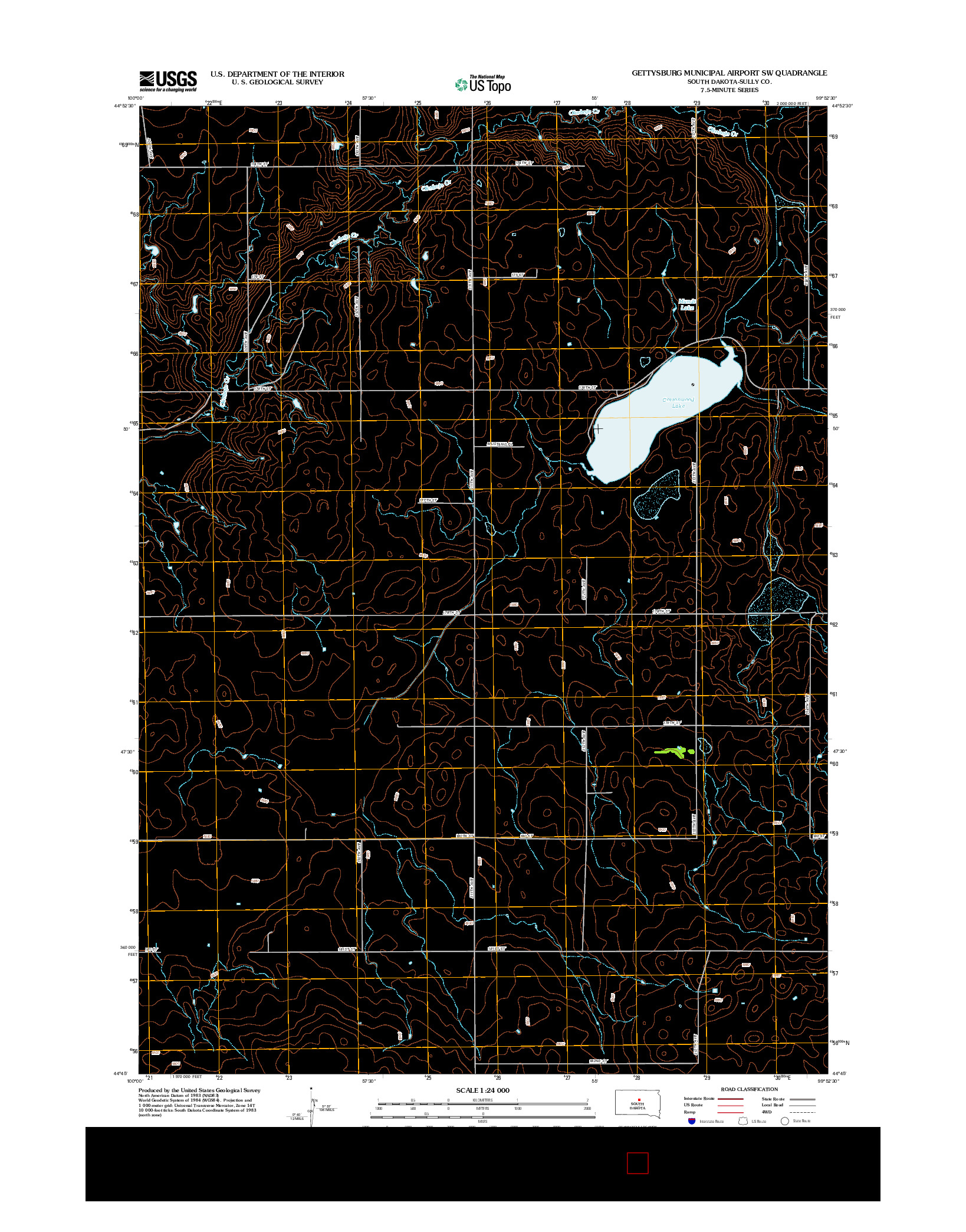 USGS US TOPO 7.5-MINUTE MAP FOR GETTYSBURG MUNICIPAL AIRPORT SW, SD 2012