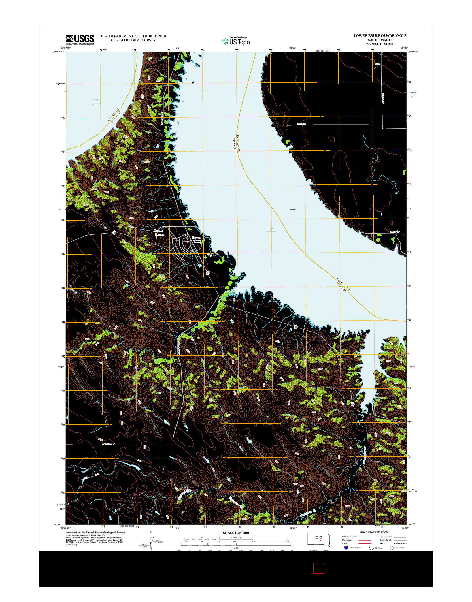 USGS US TOPO 7.5-MINUTE MAP FOR LOWER BRULE, SD 2012