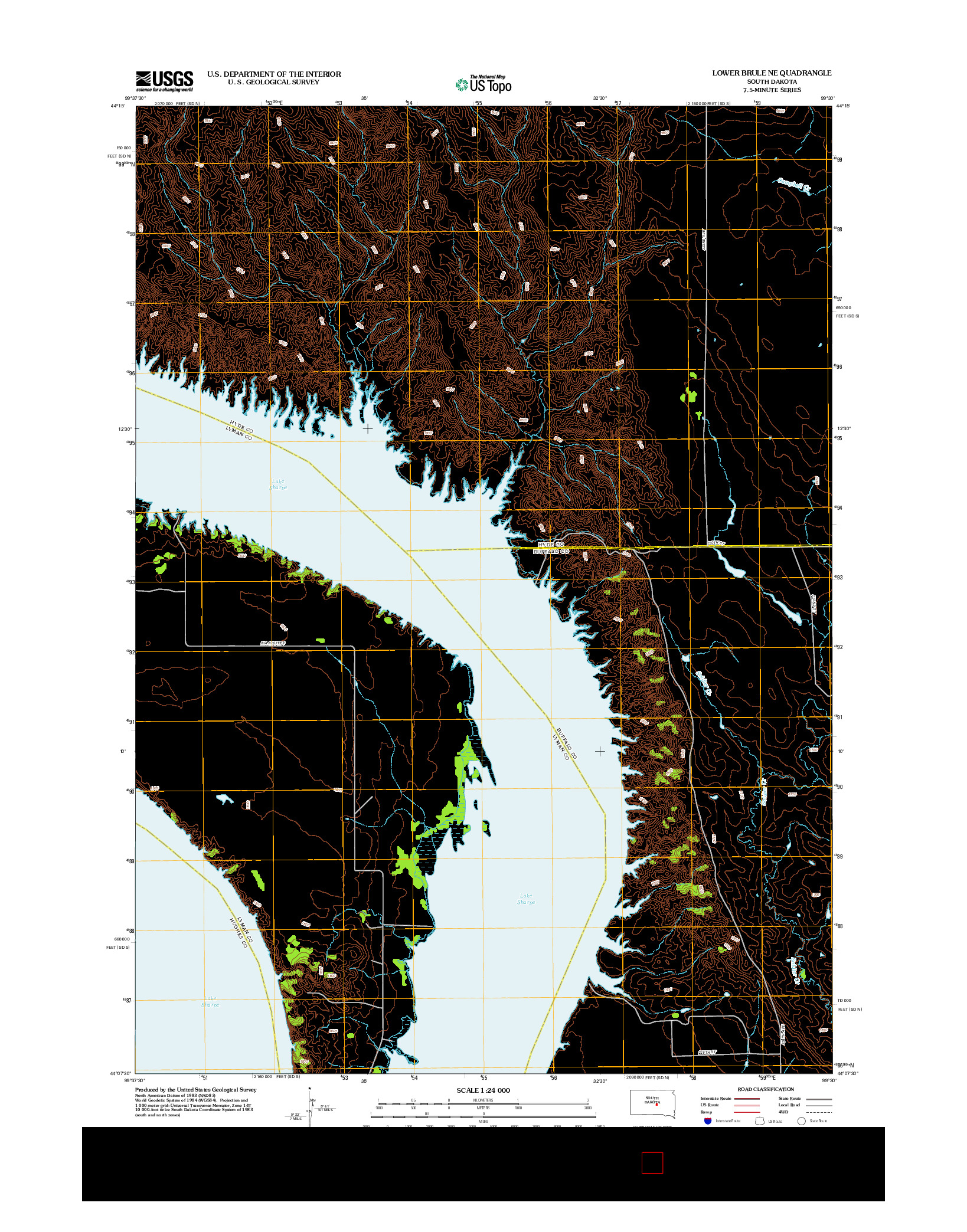 USGS US TOPO 7.5-MINUTE MAP FOR LOWER BRULE NE, SD 2012