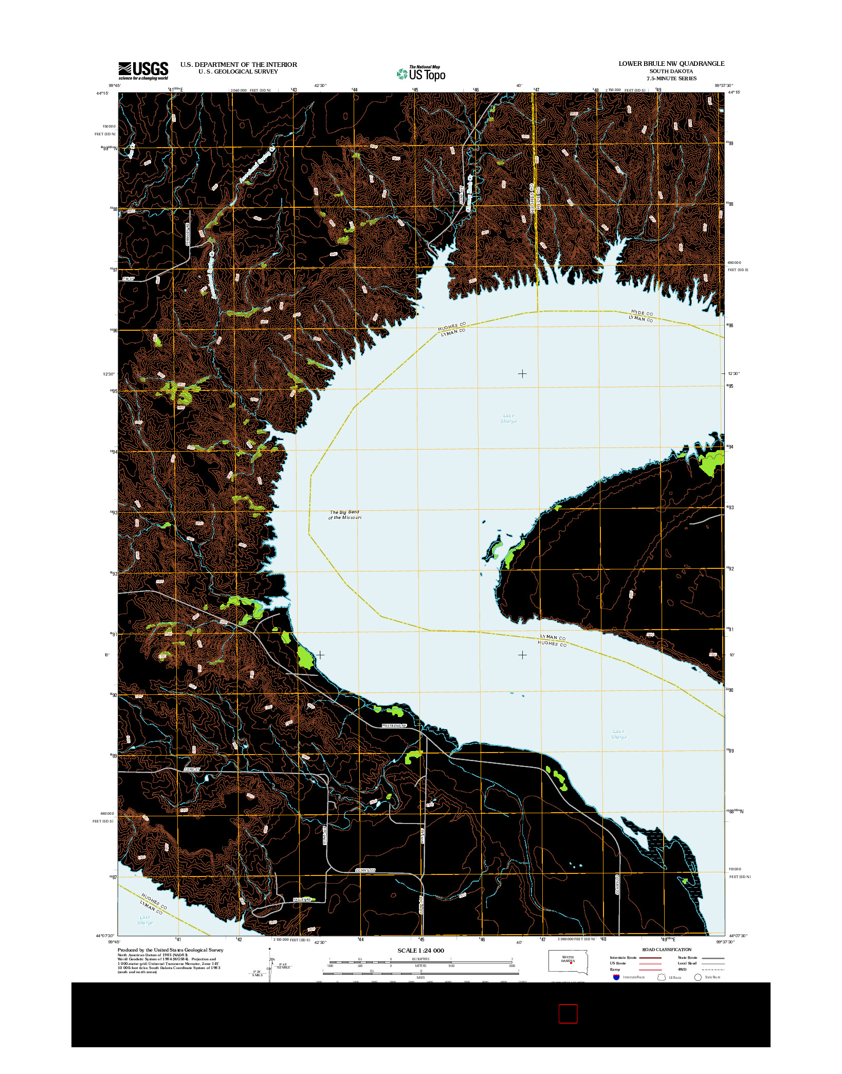 USGS US TOPO 7.5-MINUTE MAP FOR LOWER BRULE NW, SD 2012