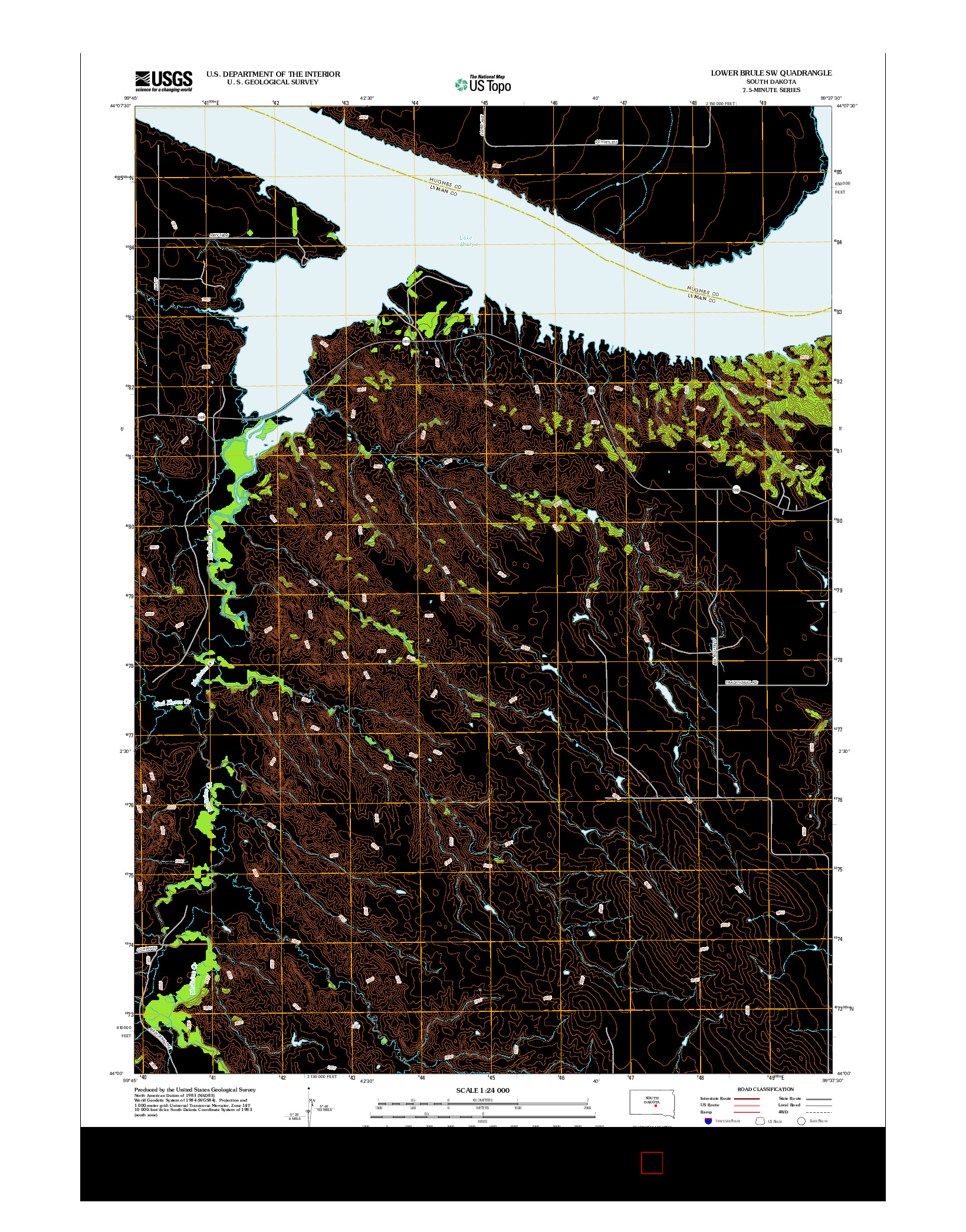 USGS US TOPO 7.5-MINUTE MAP FOR LOWER BRULE SW, SD 2012