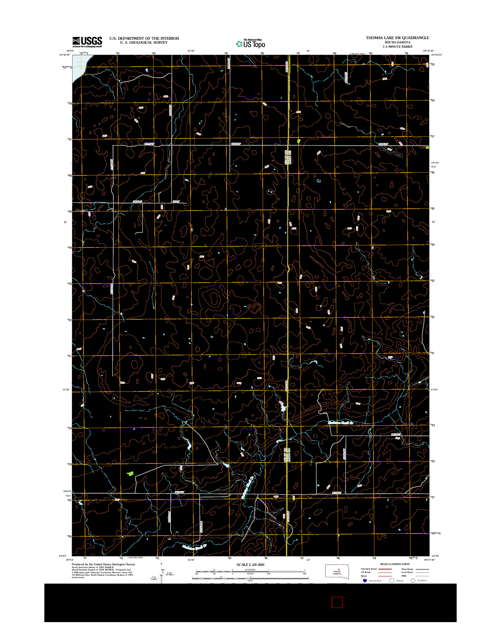USGS US TOPO 7.5-MINUTE MAP FOR THOMAS LAKE SW, SD 2012