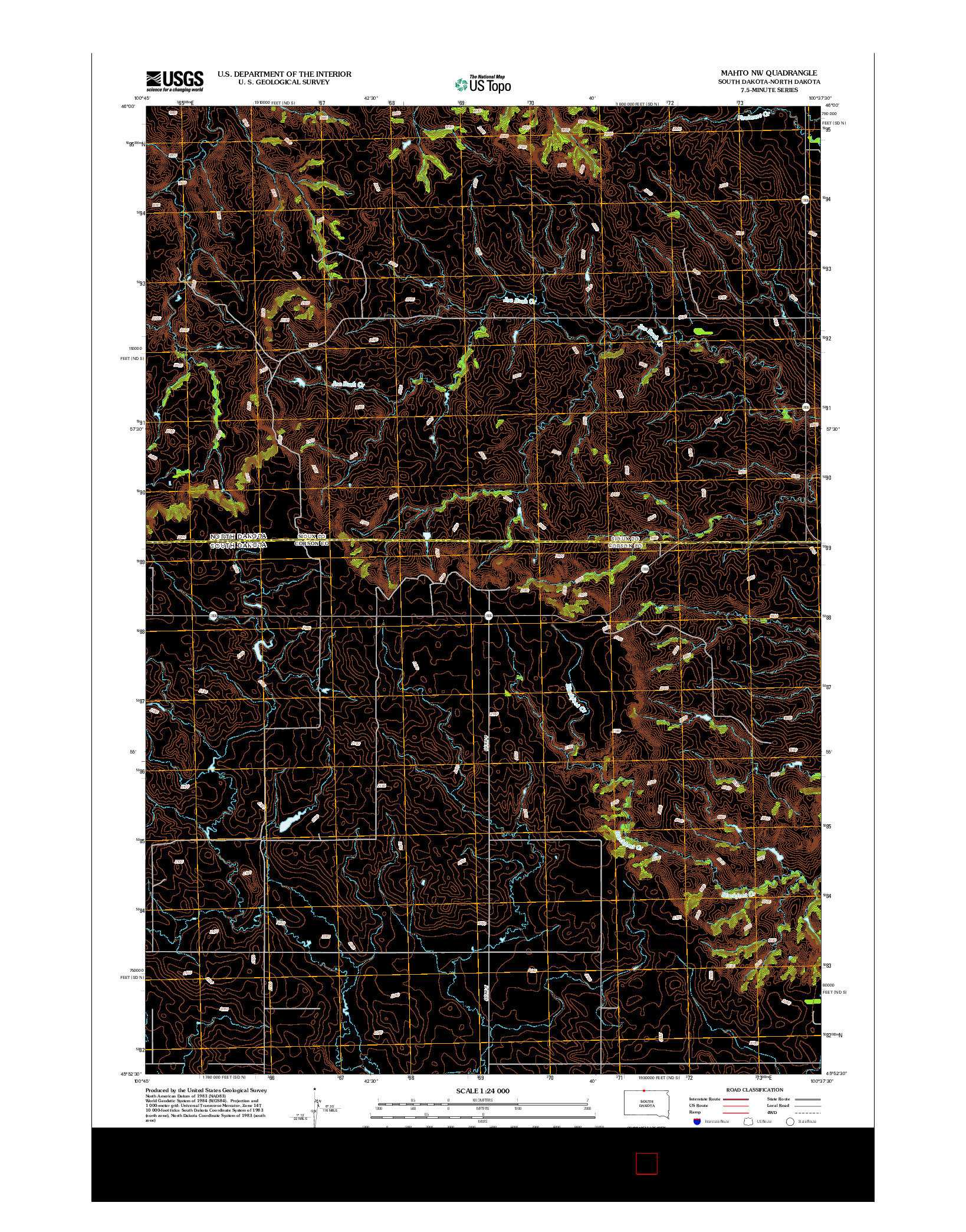 USGS US TOPO 7.5-MINUTE MAP FOR MAHTO NW, SD-ND 2012