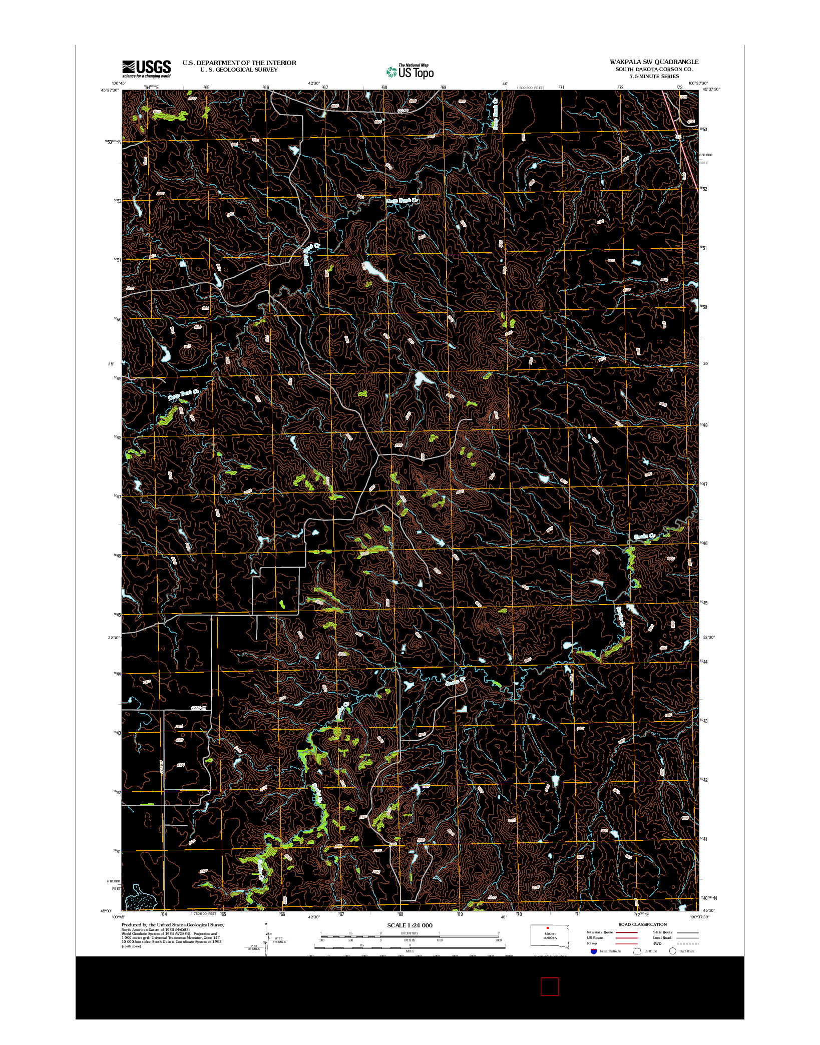 USGS US TOPO 7.5-MINUTE MAP FOR WAKPALA SW, SD 2012