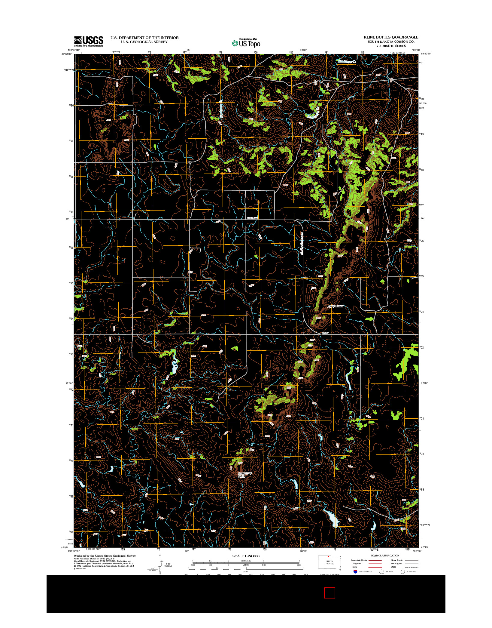 USGS US TOPO 7.5-MINUTE MAP FOR KLINE BUTTES, SD 2012