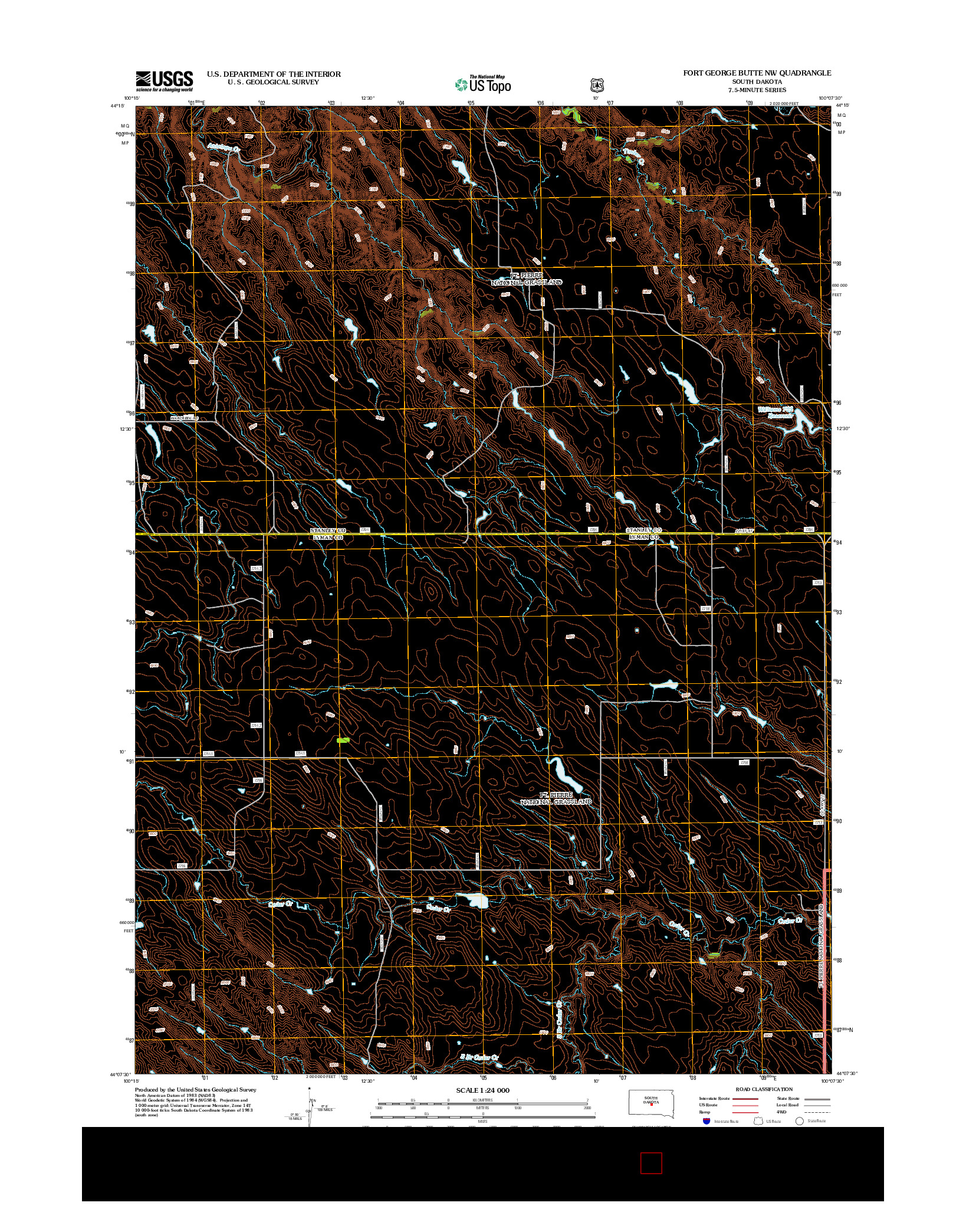 USGS US TOPO 7.5-MINUTE MAP FOR FORT GEORGE BUTTE NW, SD 2012