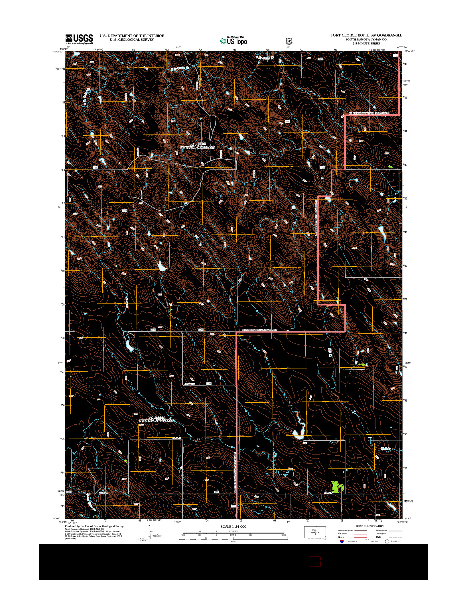 USGS US TOPO 7.5-MINUTE MAP FOR FORT GEORGE BUTTE SW, SD 2012