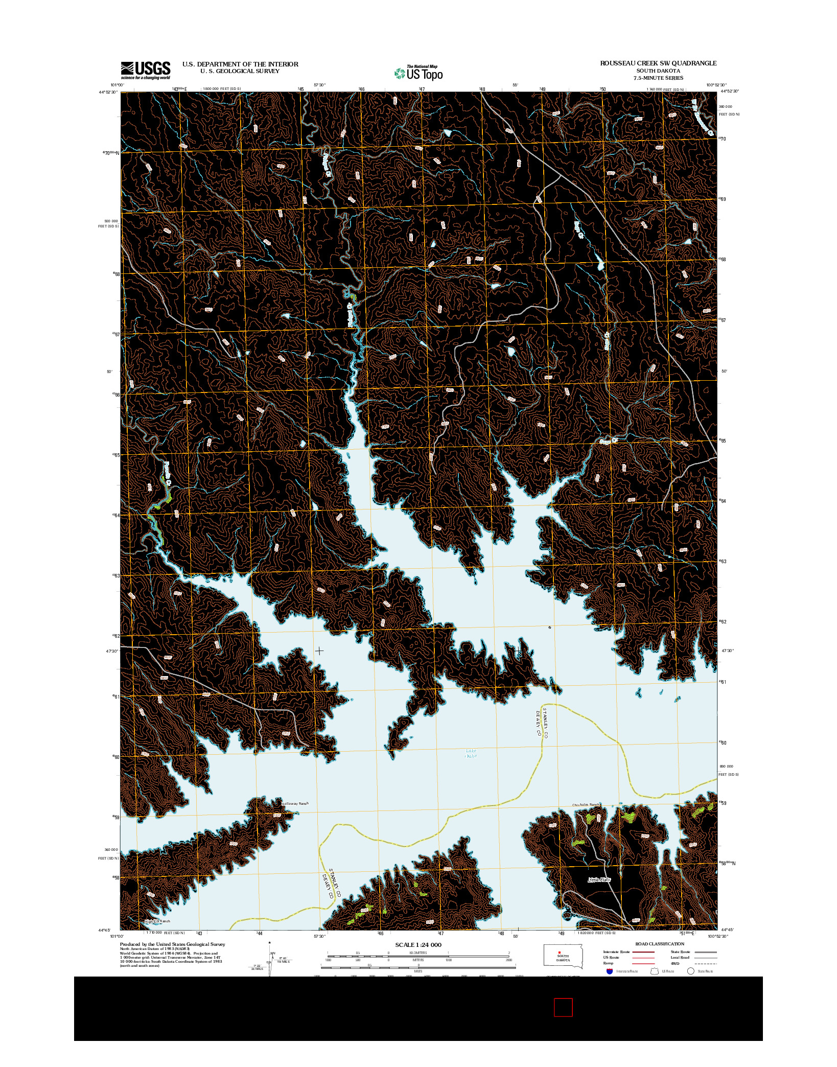 USGS US TOPO 7.5-MINUTE MAP FOR ROUSSEAU CREEK SW, SD 2012