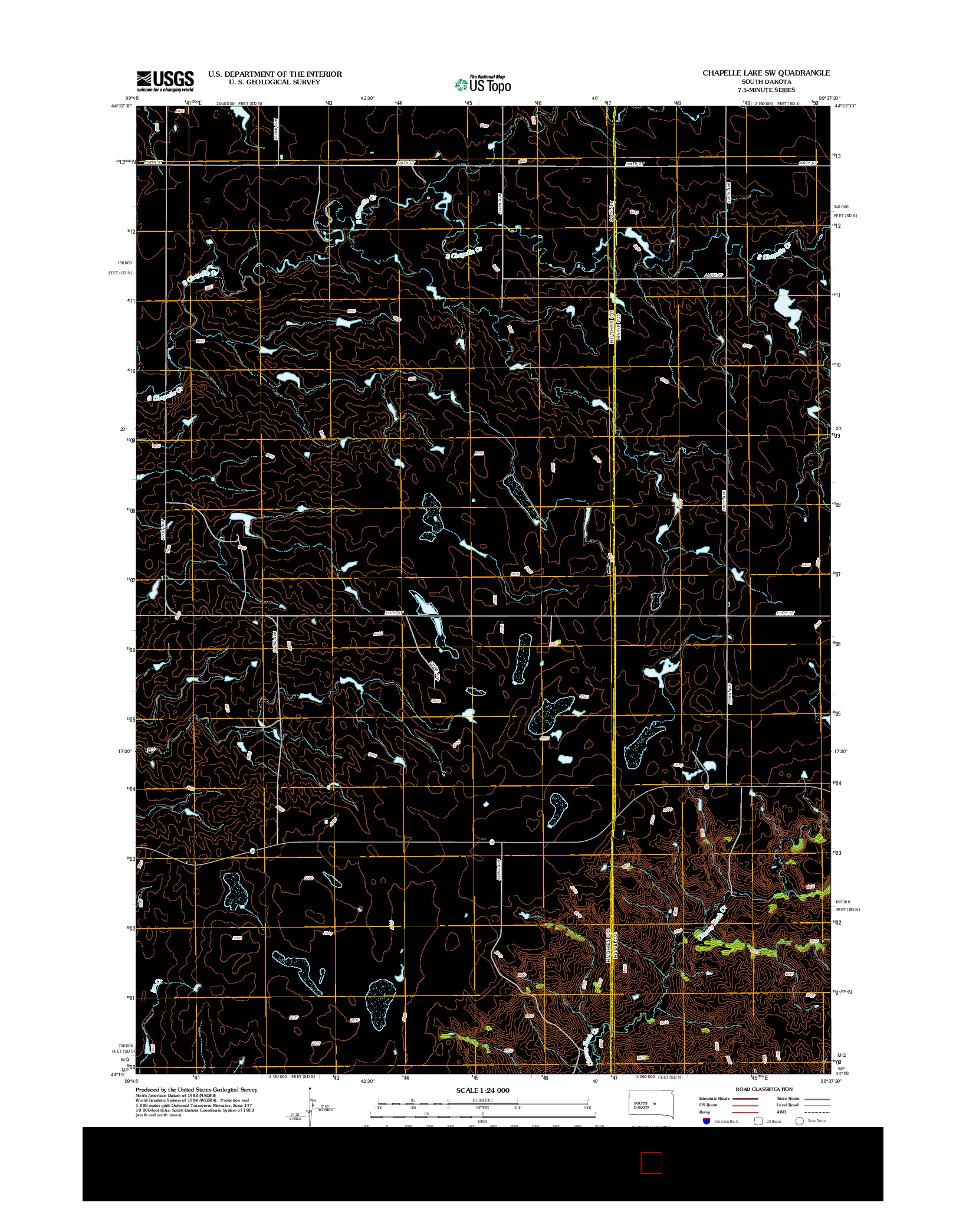 USGS US TOPO 7.5-MINUTE MAP FOR CHAPELLE LAKE SW, SD 2012