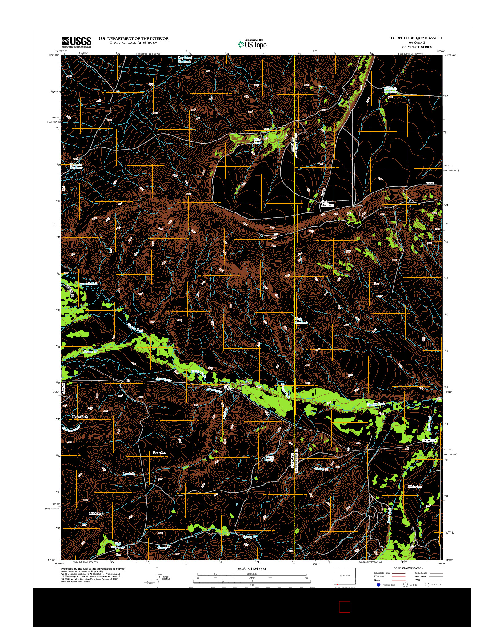 USGS US TOPO 7.5-MINUTE MAP FOR BURNTFORK, WY 2012