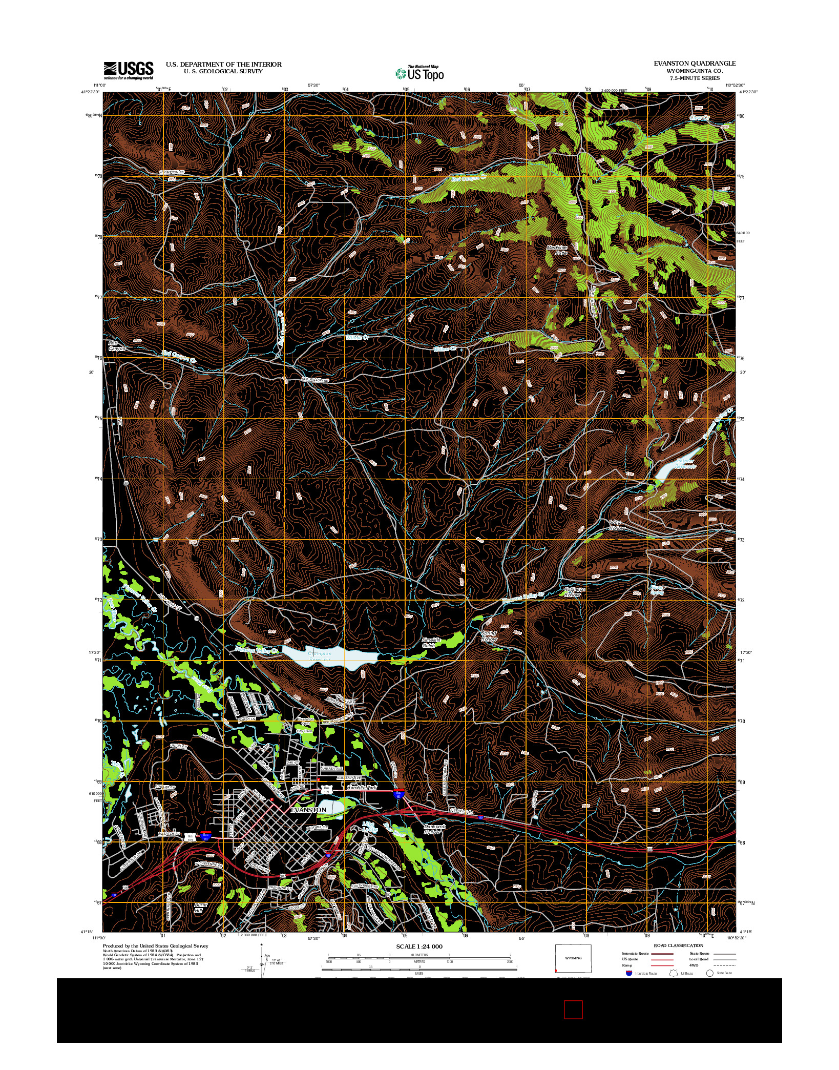 USGS US TOPO 7.5-MINUTE MAP FOR EVANSTON, WY 2012