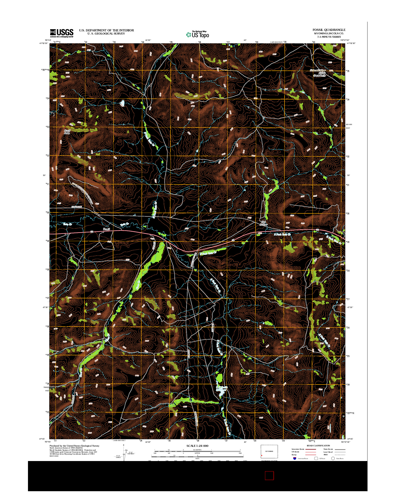 USGS US TOPO 7.5-MINUTE MAP FOR FOSSIL, WY 2012