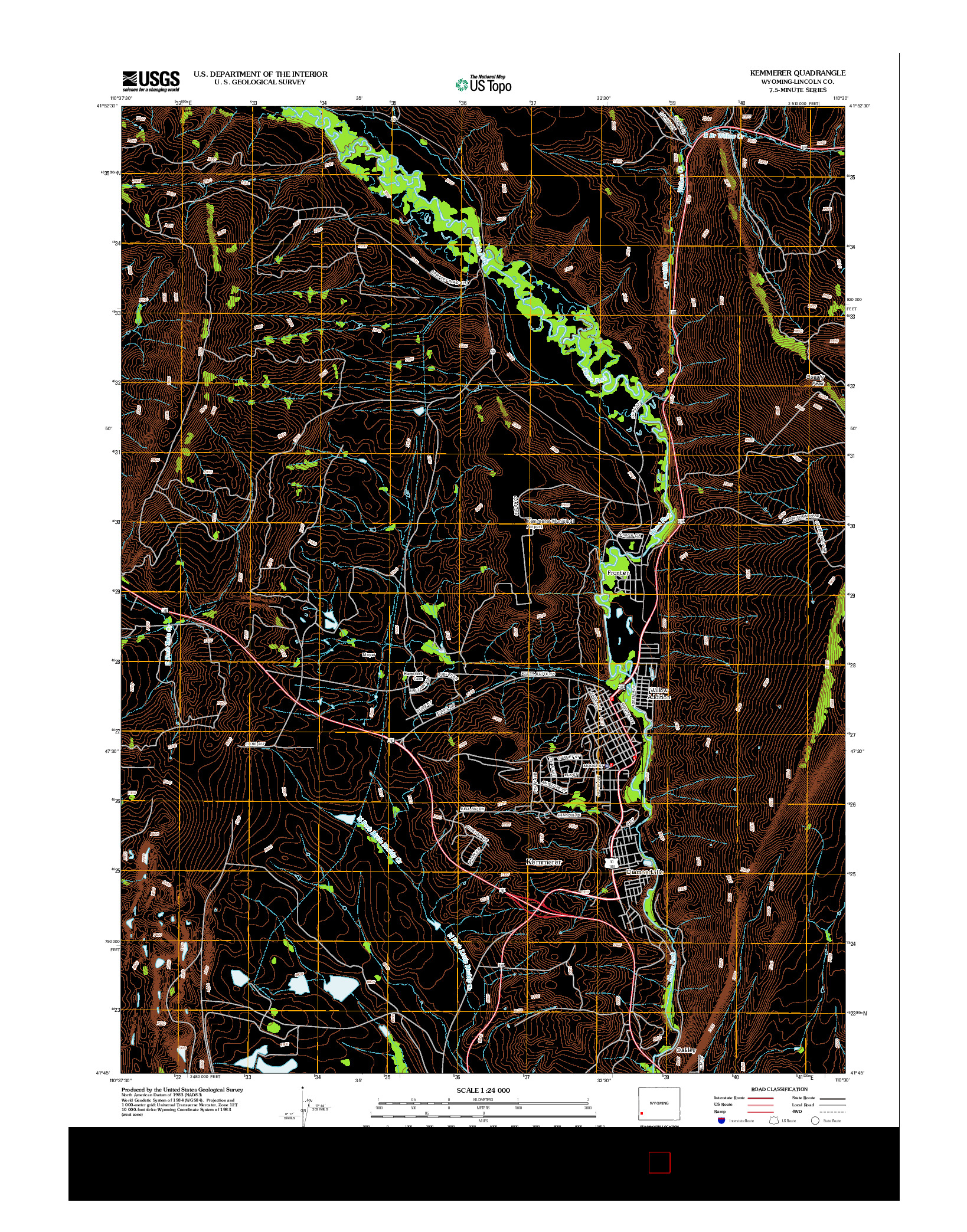 USGS US TOPO 7.5-MINUTE MAP FOR KEMMERER, WY 2012
