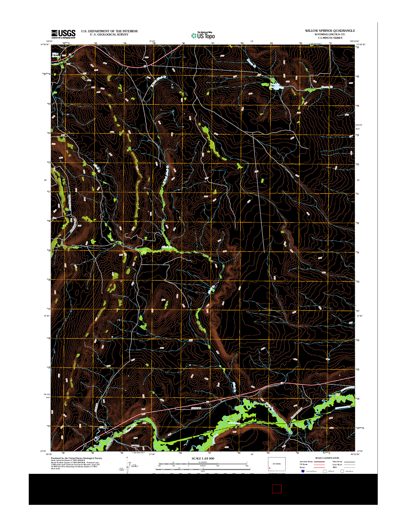 USGS US TOPO 7.5-MINUTE MAP FOR WILLOW SPRINGS, WY 2012