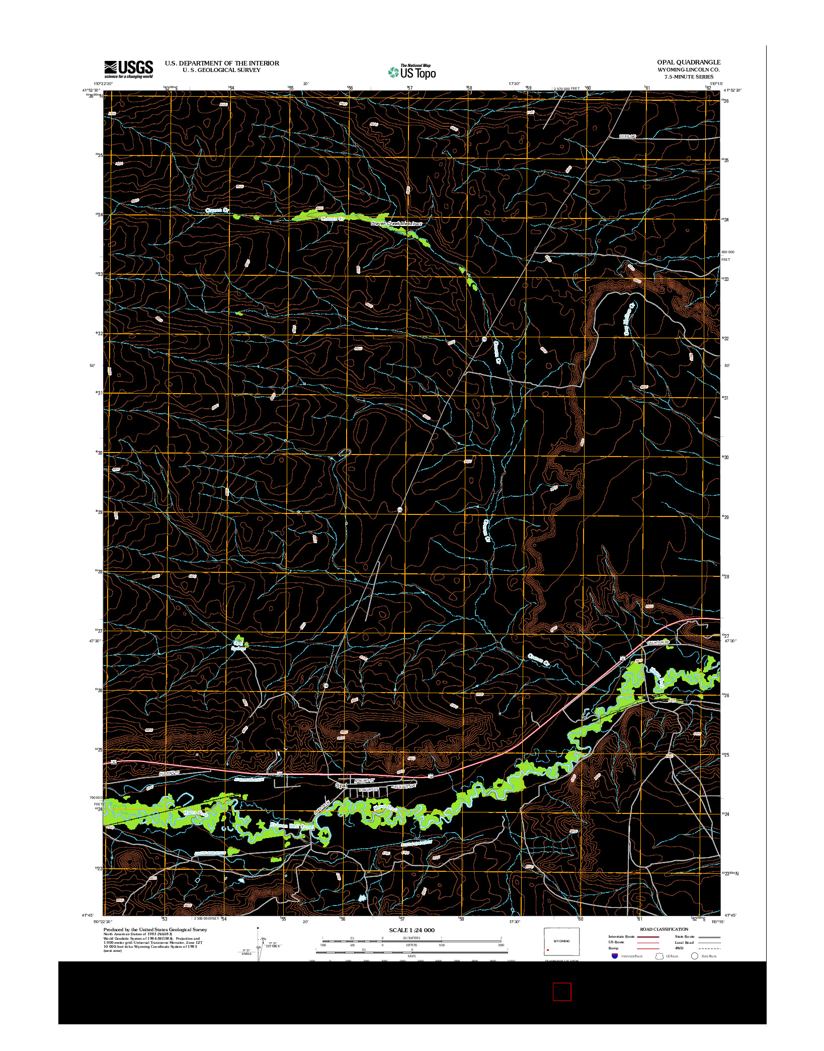 USGS US TOPO 7.5-MINUTE MAP FOR OPAL, WY 2012