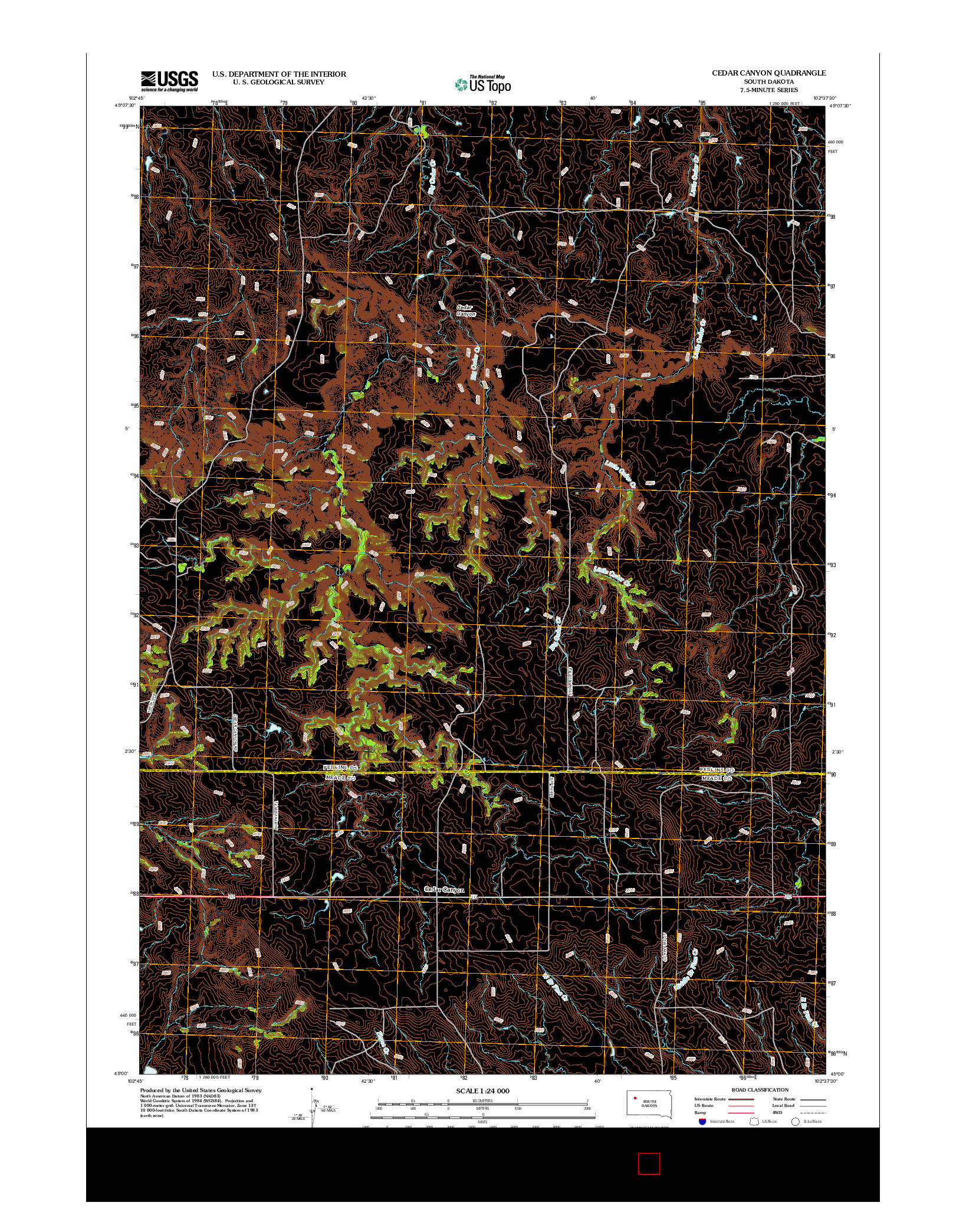 USGS US TOPO 7.5-MINUTE MAP FOR CEDAR CANYON, SD 2012