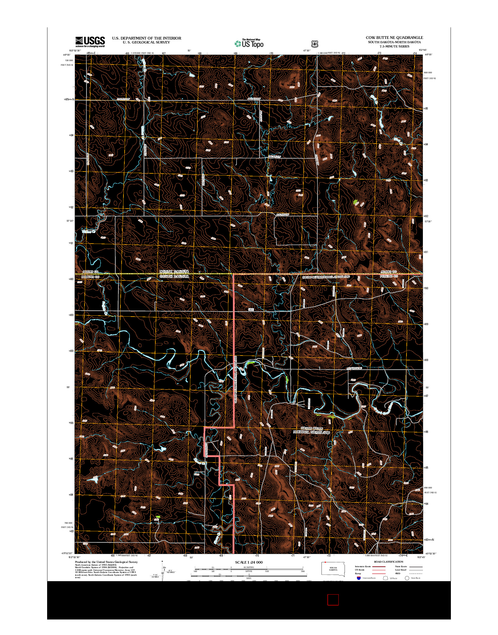USGS US TOPO 7.5-MINUTE MAP FOR COW BUTTE NE, SD-ND 2012