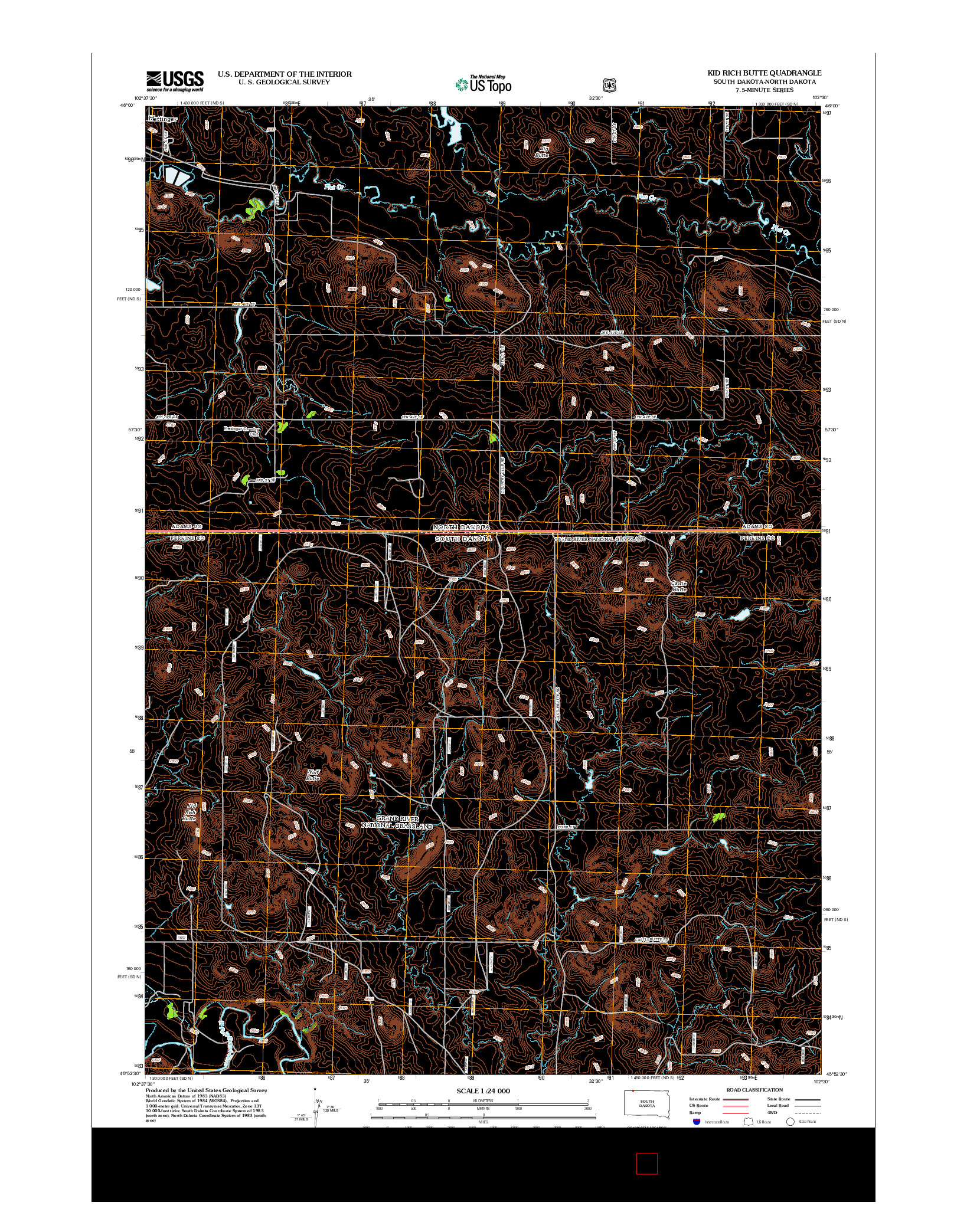 USGS US TOPO 7.5-MINUTE MAP FOR KID RICH BUTTE, SD-ND 2012