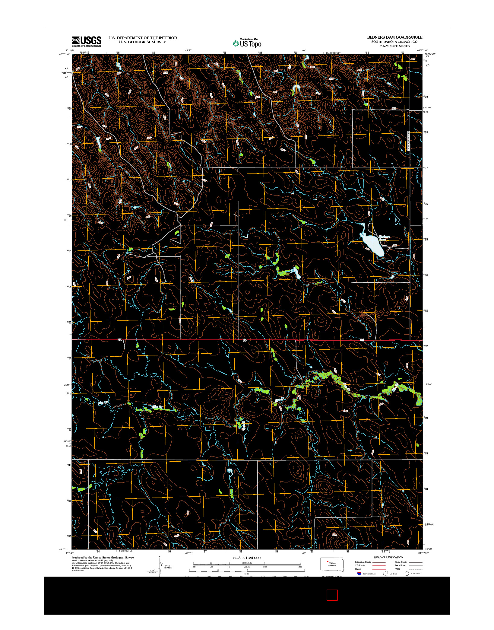 USGS US TOPO 7.5-MINUTE MAP FOR BEDNERS DAM, SD 2012