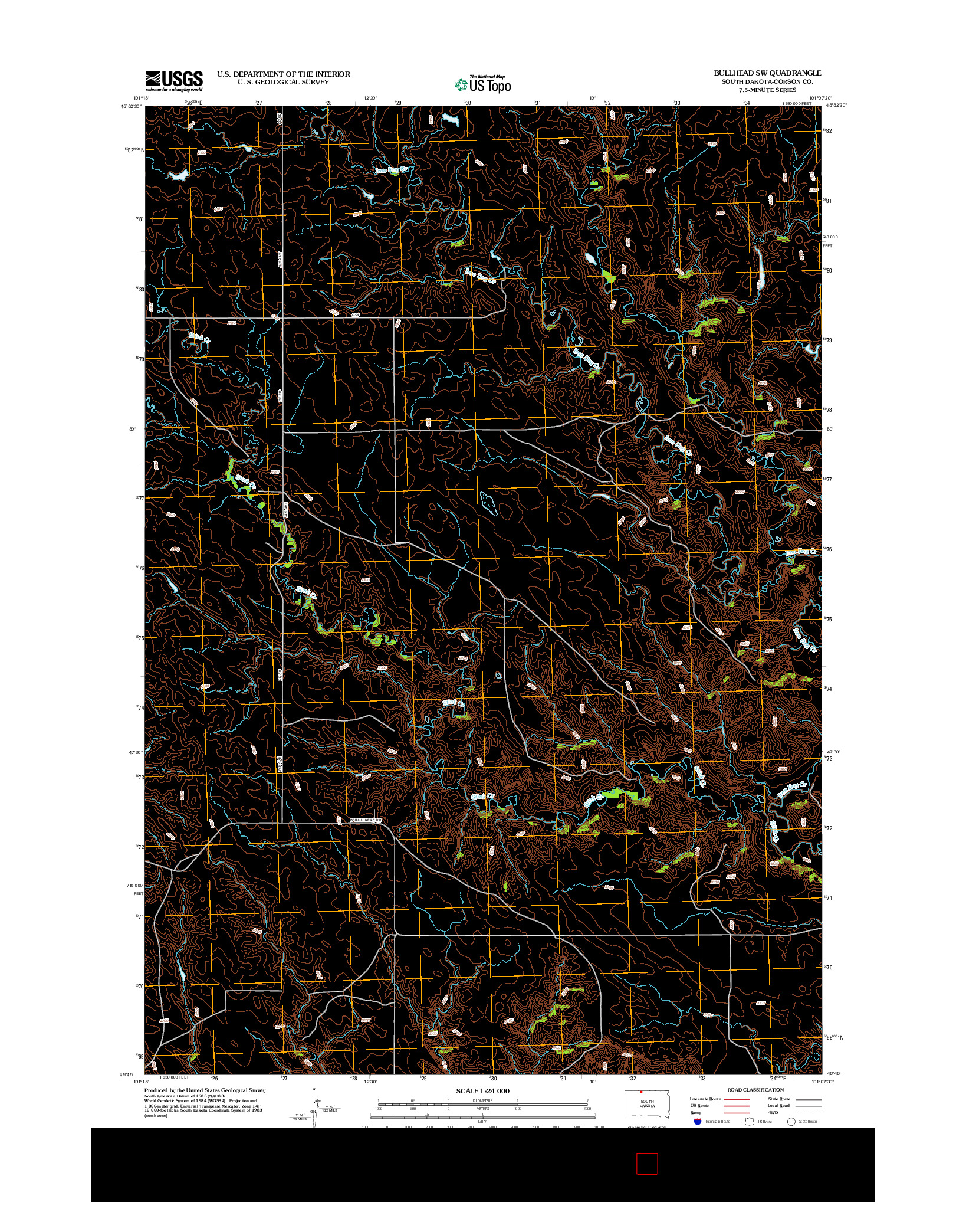 USGS US TOPO 7.5-MINUTE MAP FOR BULLHEAD SW, SD 2012