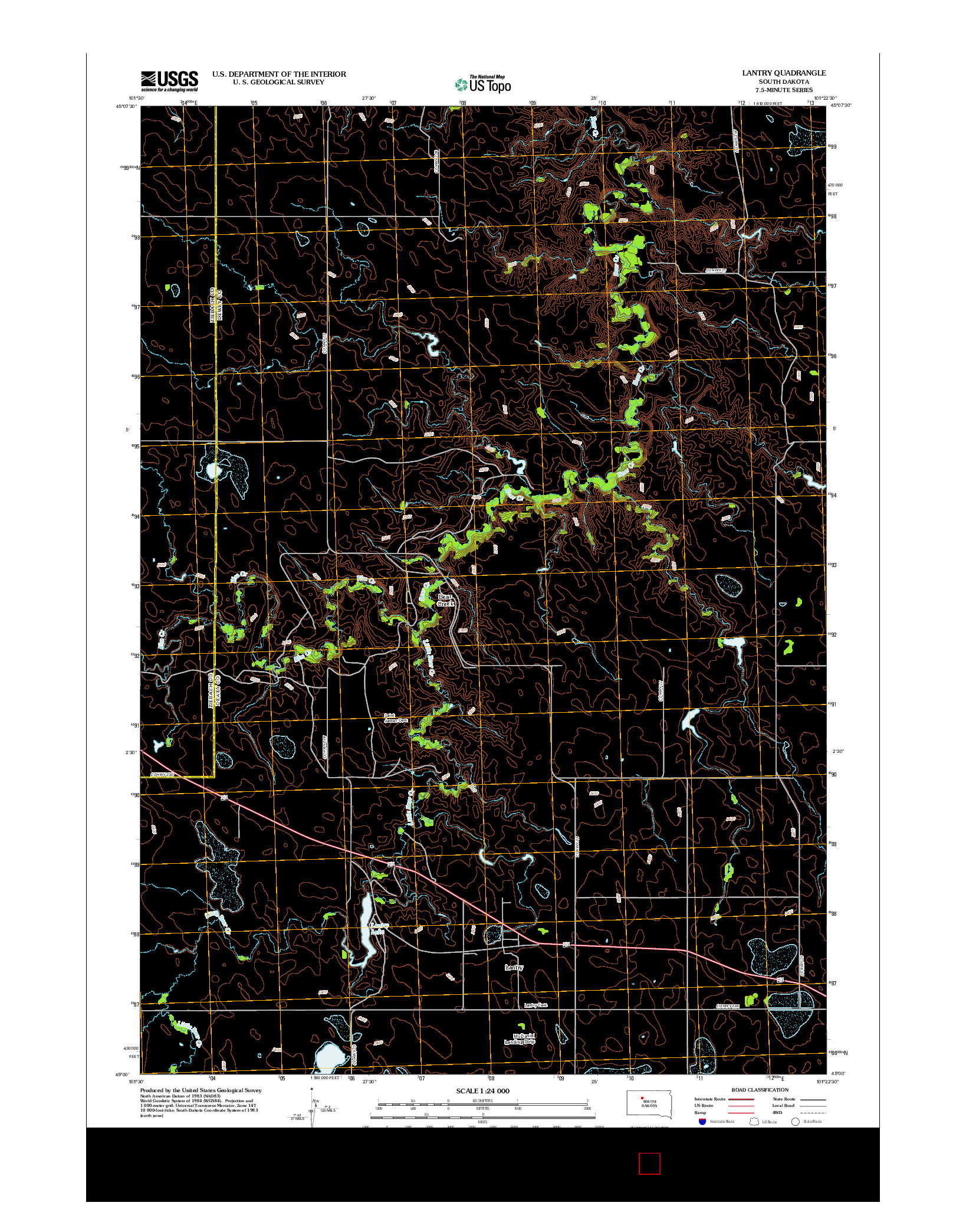 USGS US TOPO 7.5-MINUTE MAP FOR LANTRY, SD 2012