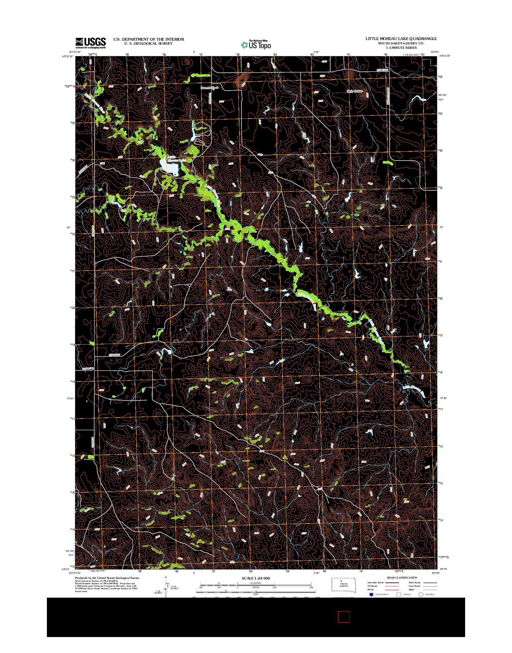USGS US TOPO 7.5-MINUTE MAP FOR LITTLE MOREAU LAKE, SD 2012
