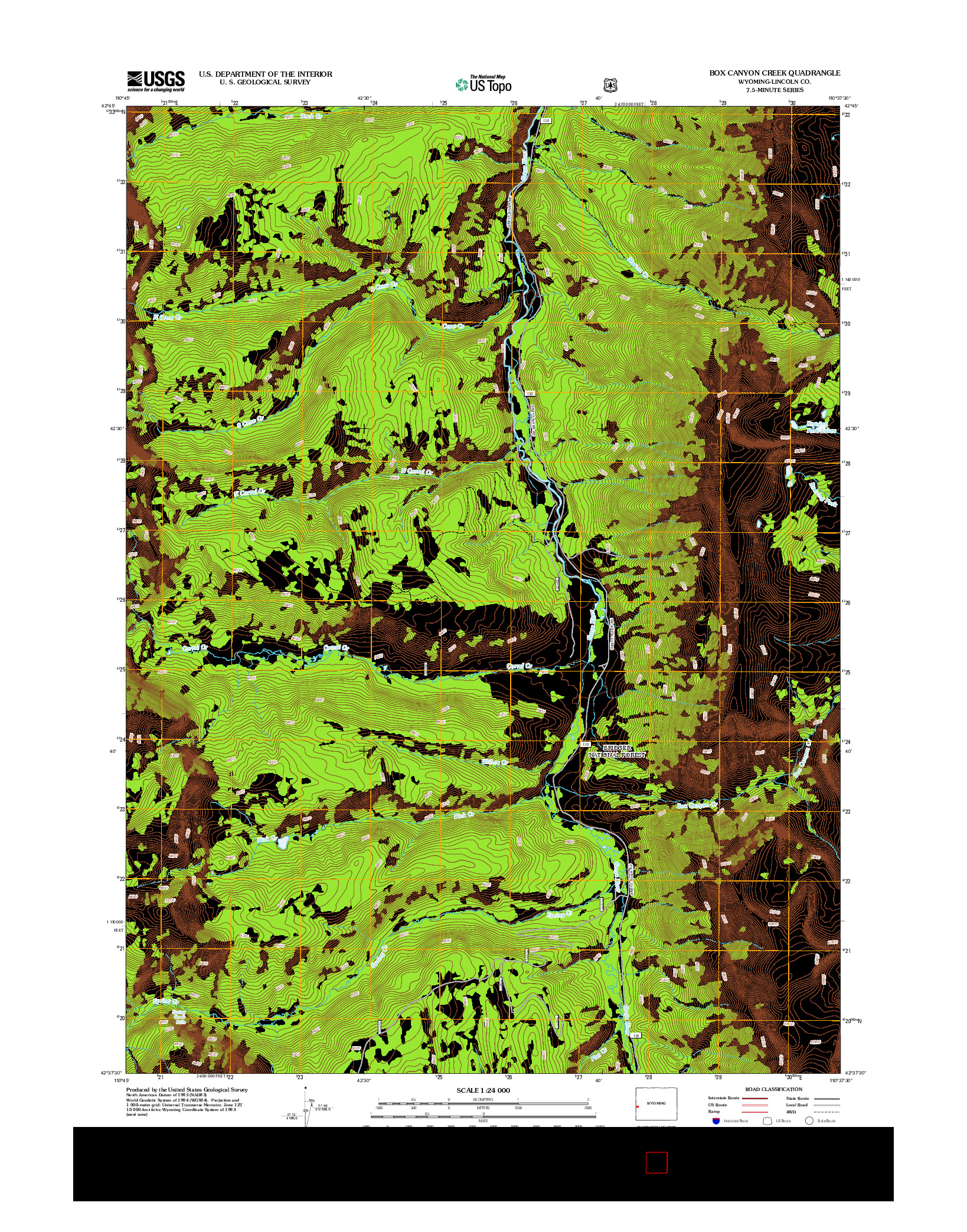 USGS US TOPO 7.5-MINUTE MAP FOR BOX CANYON CREEK, WY 2012