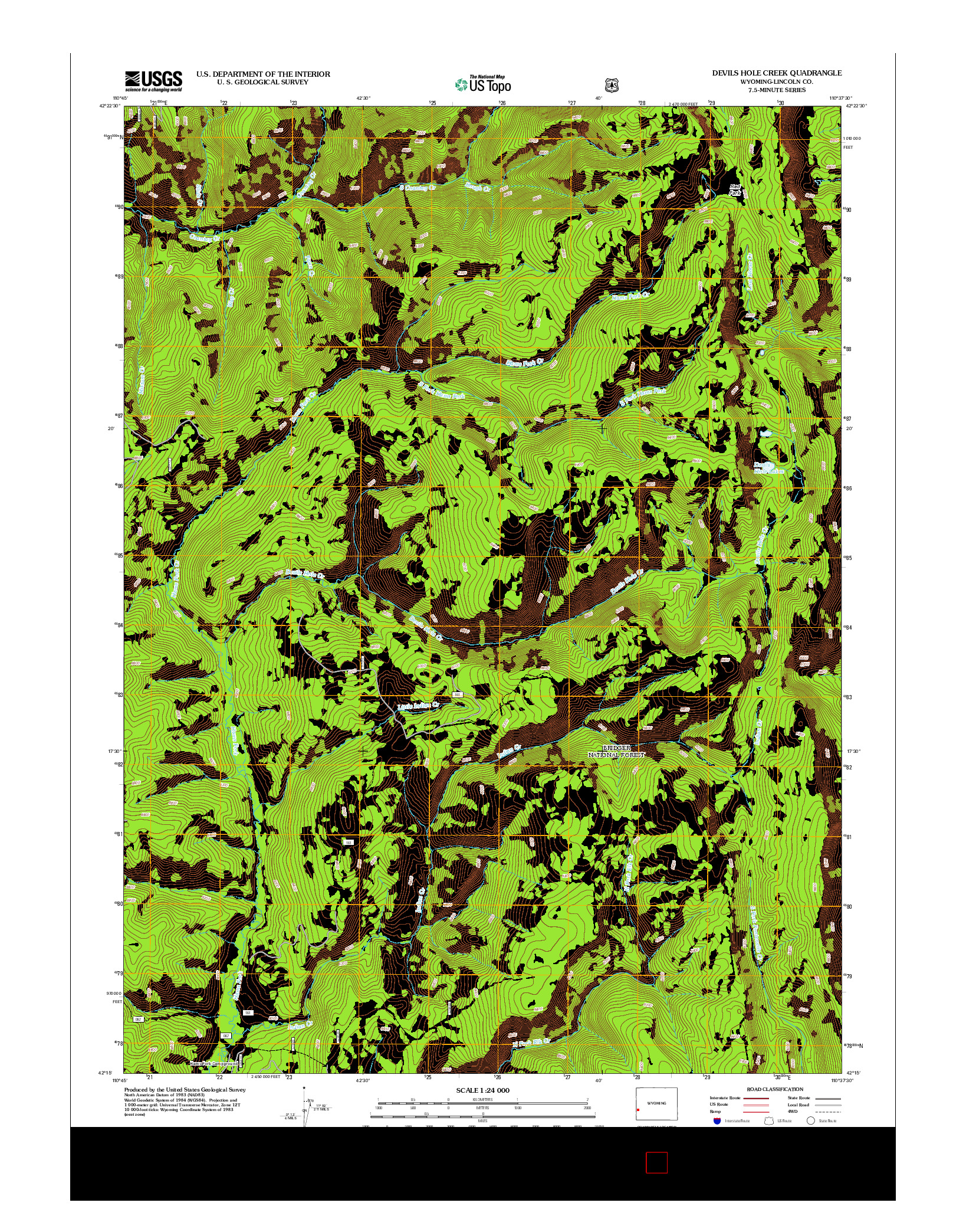 USGS US TOPO 7.5-MINUTE MAP FOR DEVILS HOLE CREEK, WY 2012