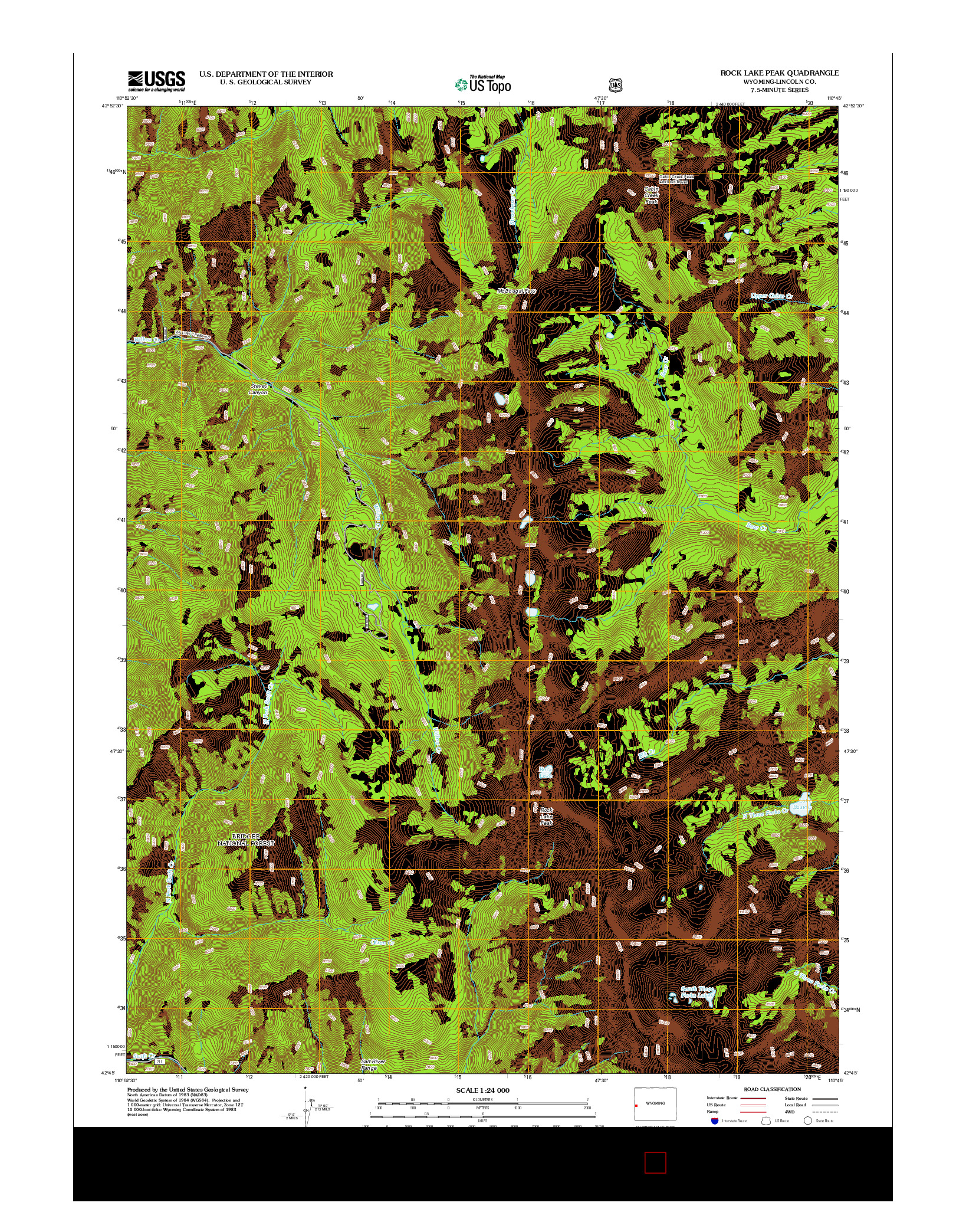 USGS US TOPO 7.5-MINUTE MAP FOR ROCK LAKE PEAK, WY 2012