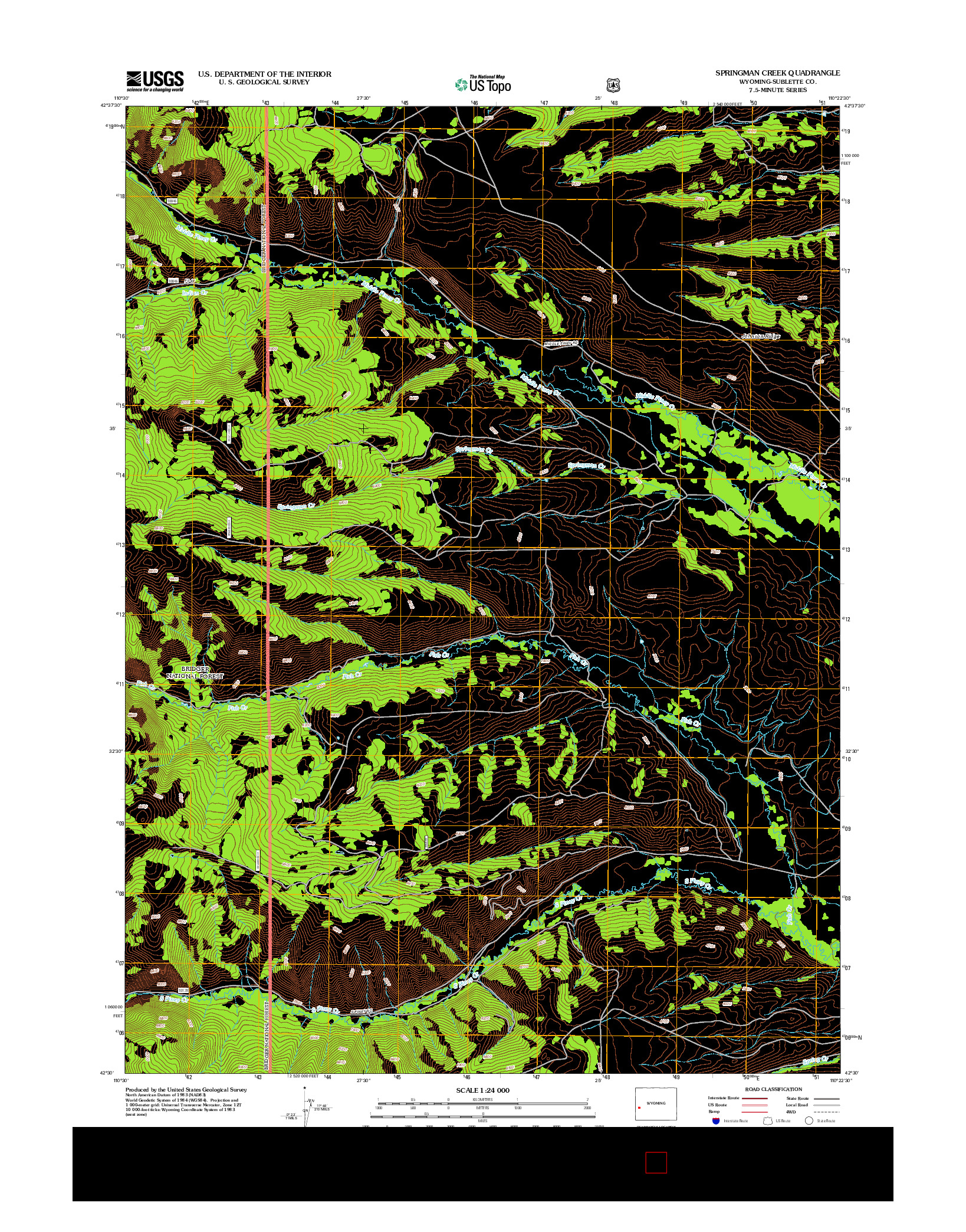 USGS US TOPO 7.5-MINUTE MAP FOR SPRINGMAN CREEK, WY 2012