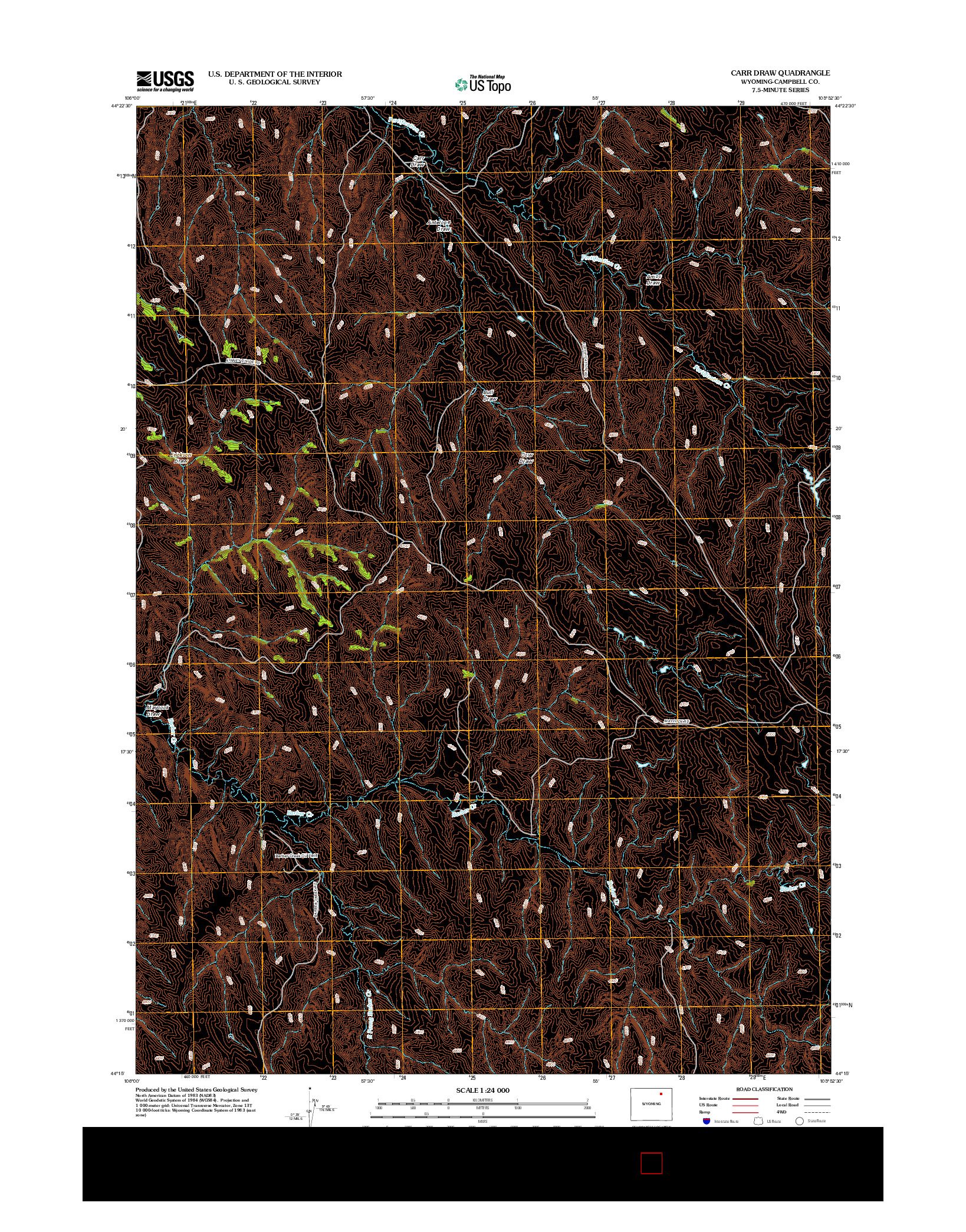 USGS US TOPO 7.5-MINUTE MAP FOR CARR DRAW, WY 2012