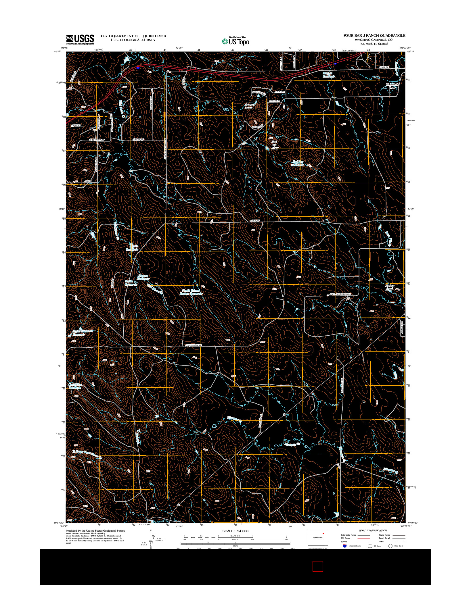 USGS US TOPO 7.5-MINUTE MAP FOR FOUR BAR J RANCH, WY 2012